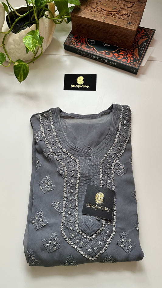 Georgette Stone Kurta- Dark Grey