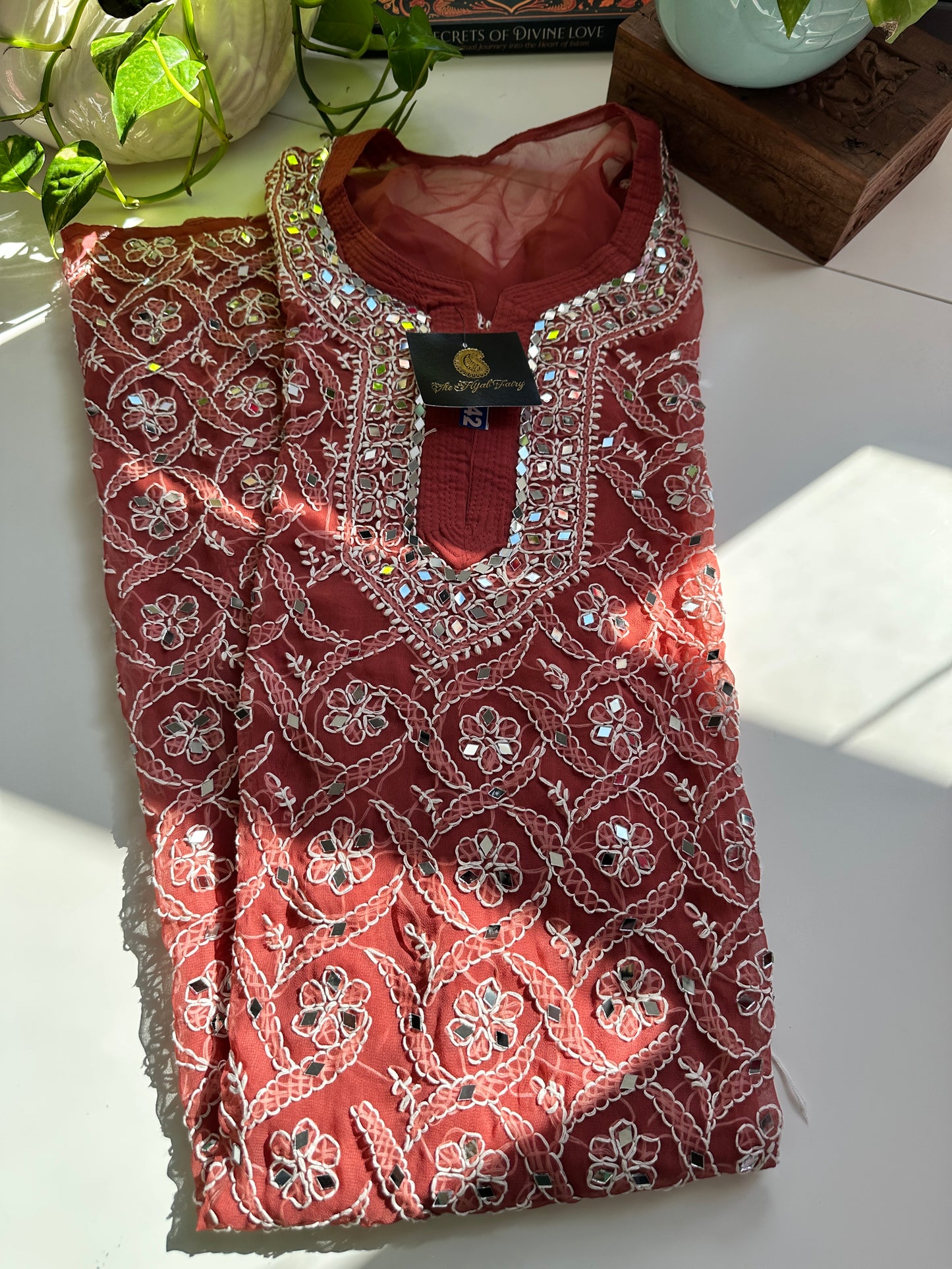 Brick - Georgette Mirror Kurta