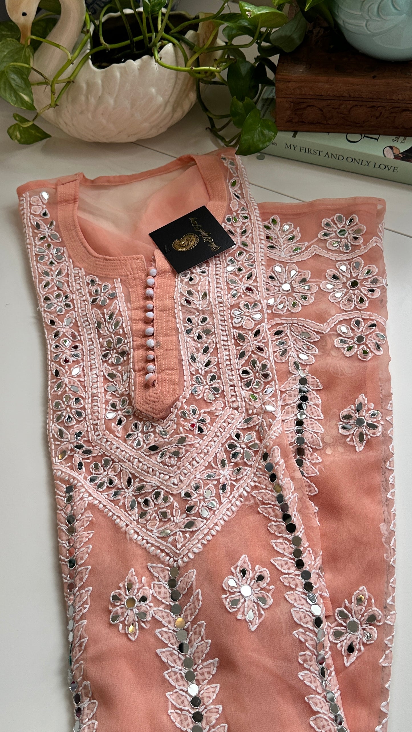 Peach - Georgette Mirror Kurta