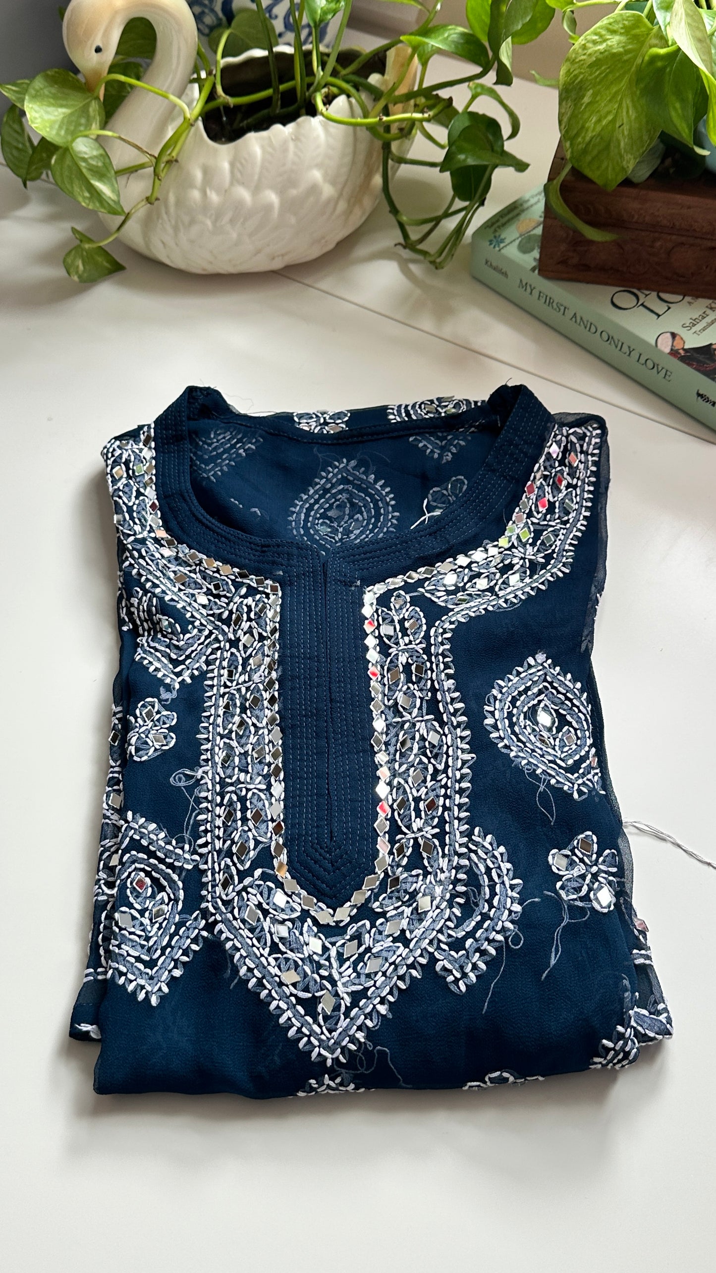 Teal Blue - Georgette Mirror Kurta