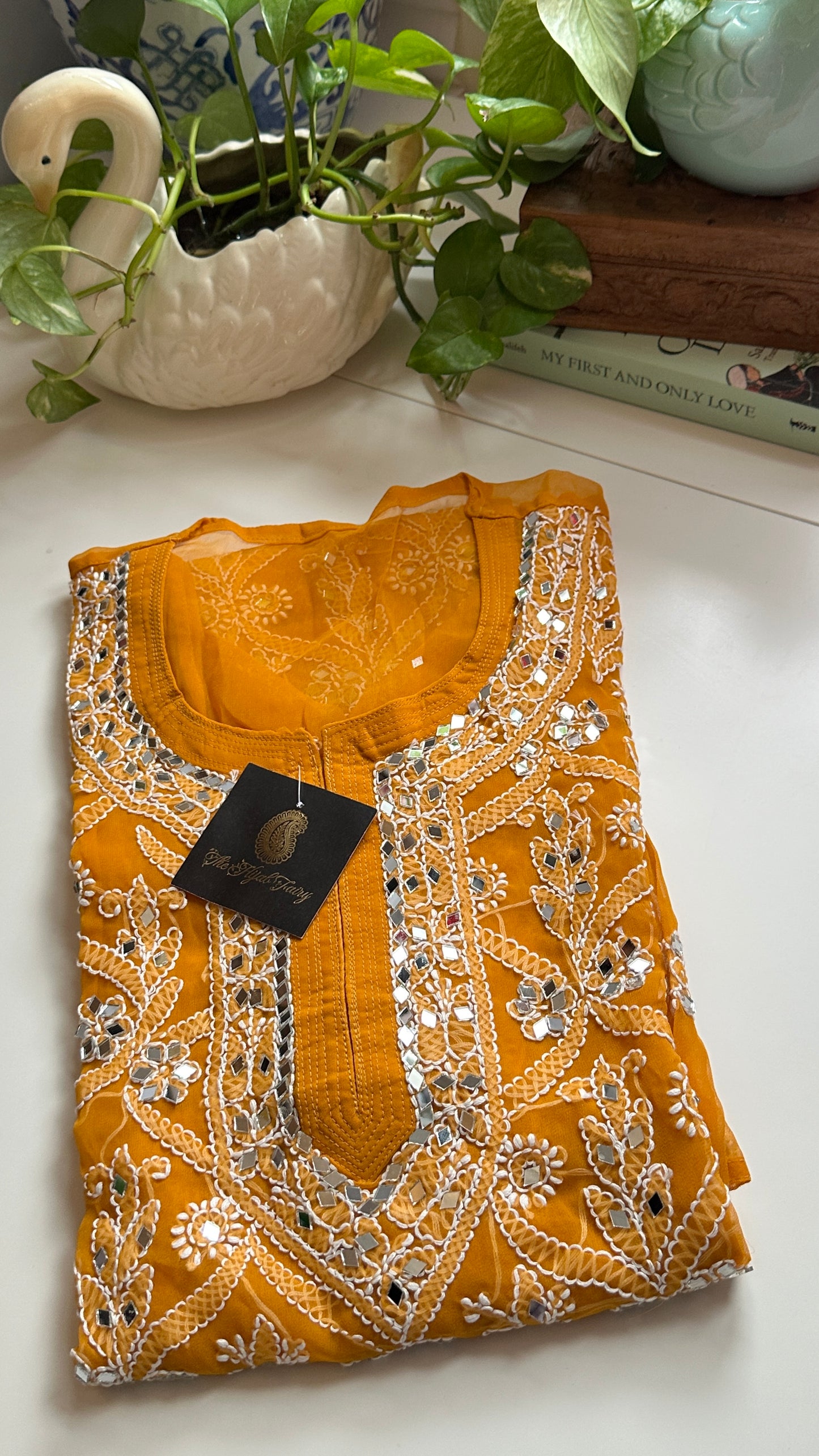 Mustard - Georgette Mirror Kurta
