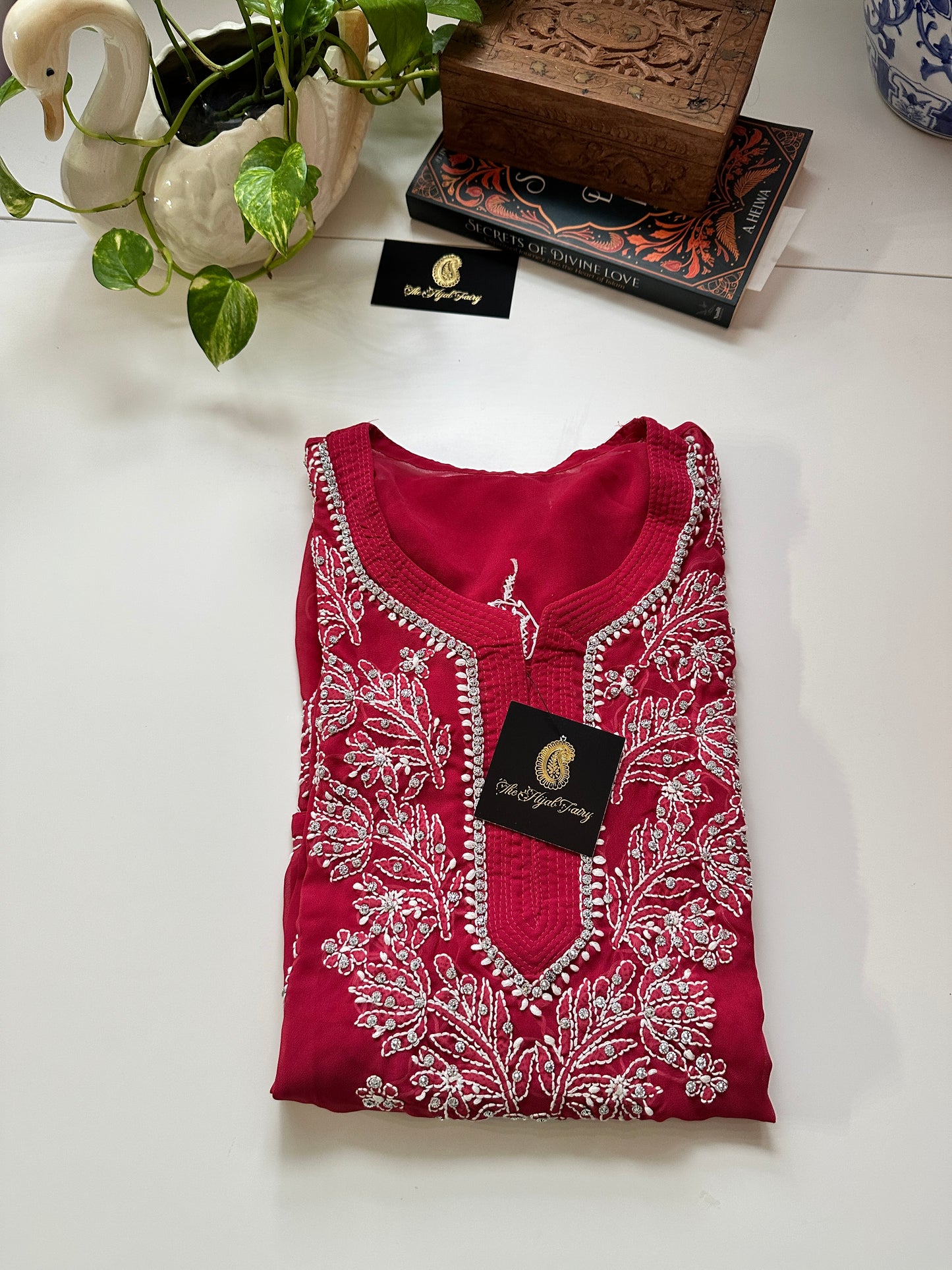 Georgette Stone Kurta- Raspberry Pink