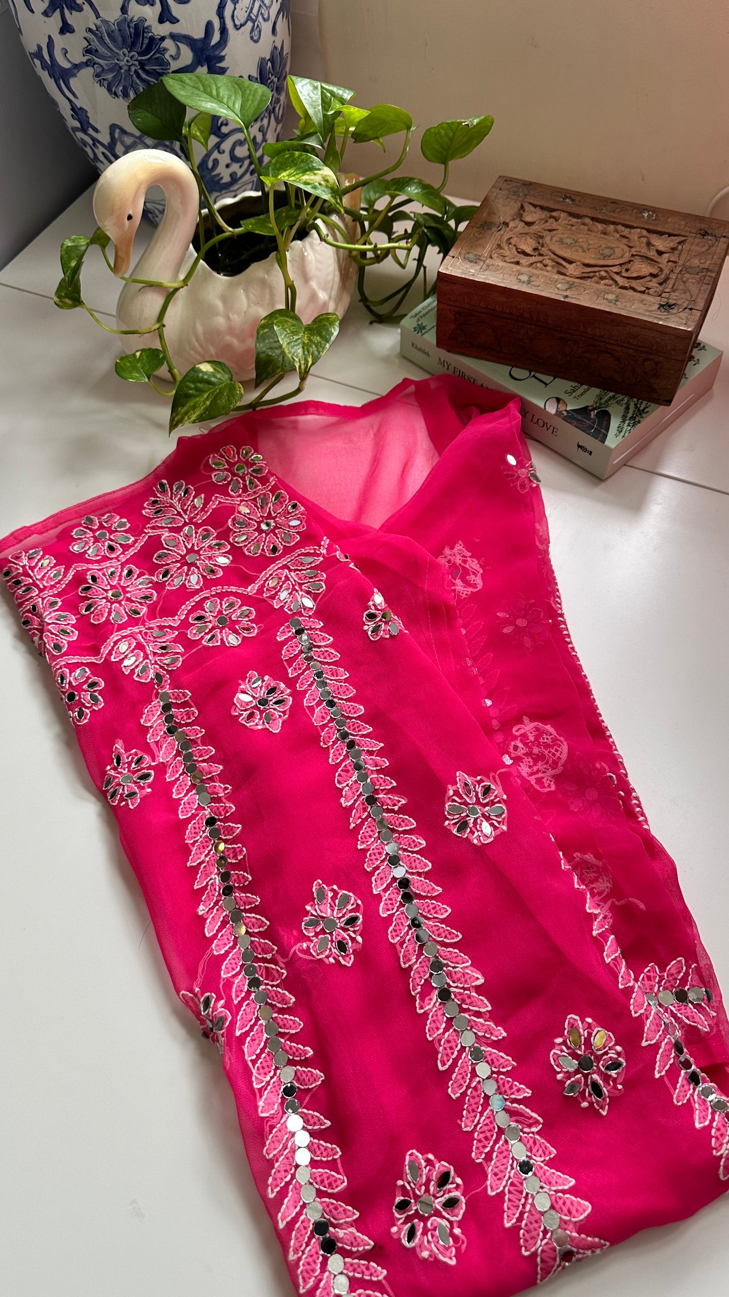 Dark Pink - Georgette Mirror Kurta