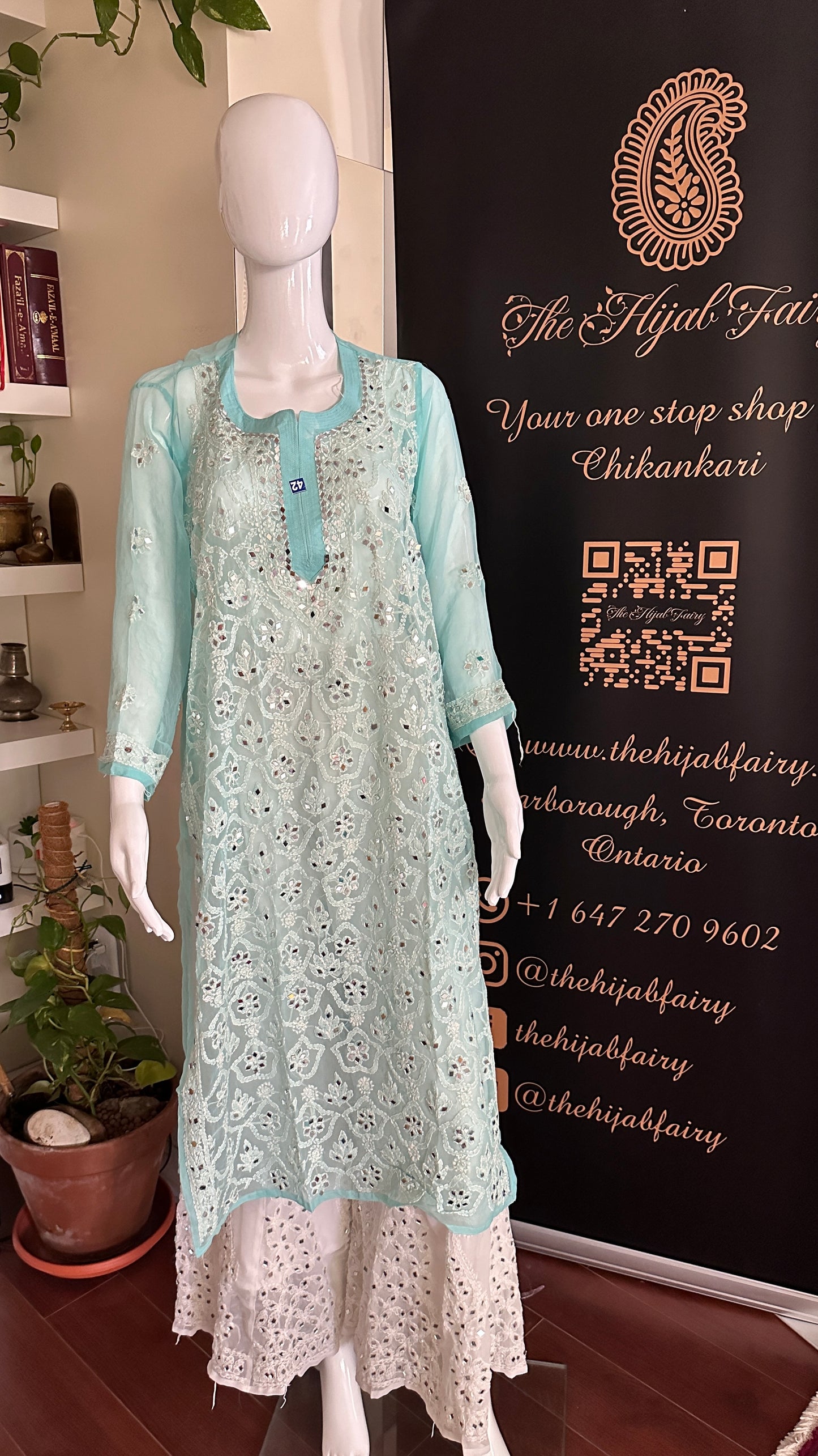 Firozi Blue - Georgette Mirror Kurta