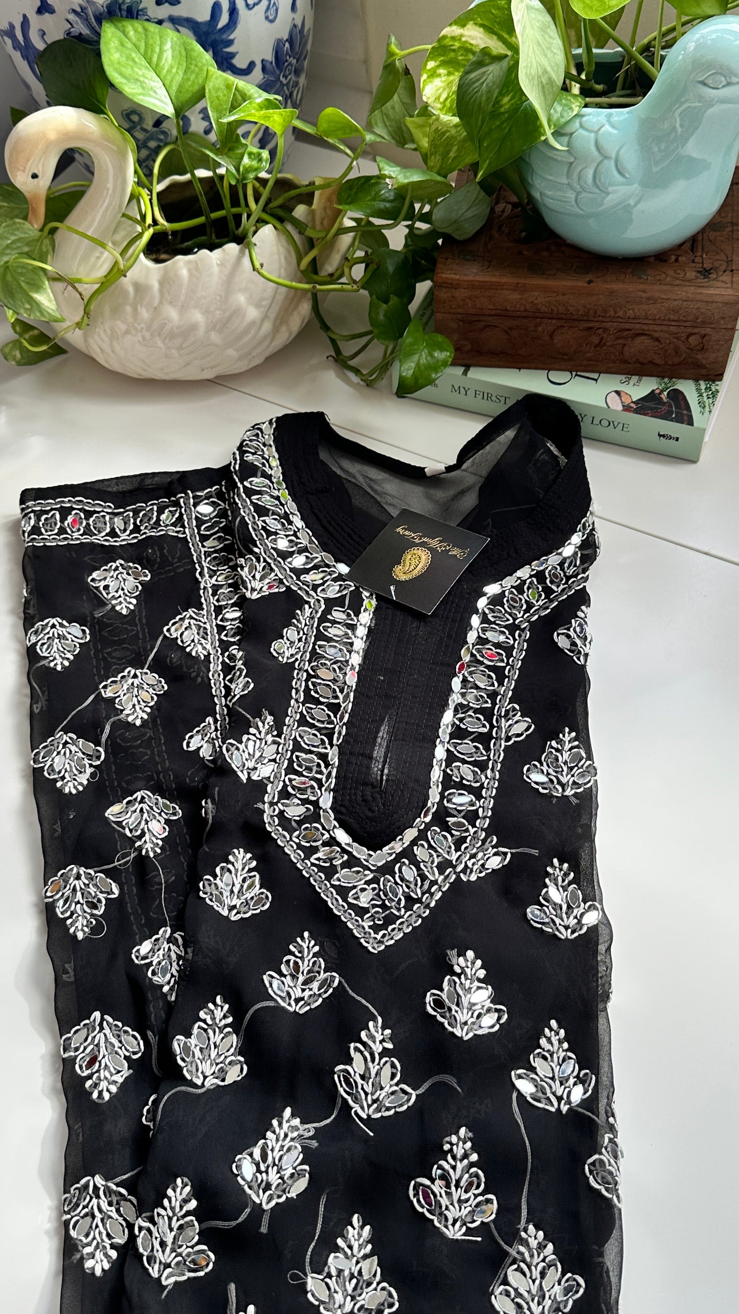 Black - Georgette Mirror Kurta