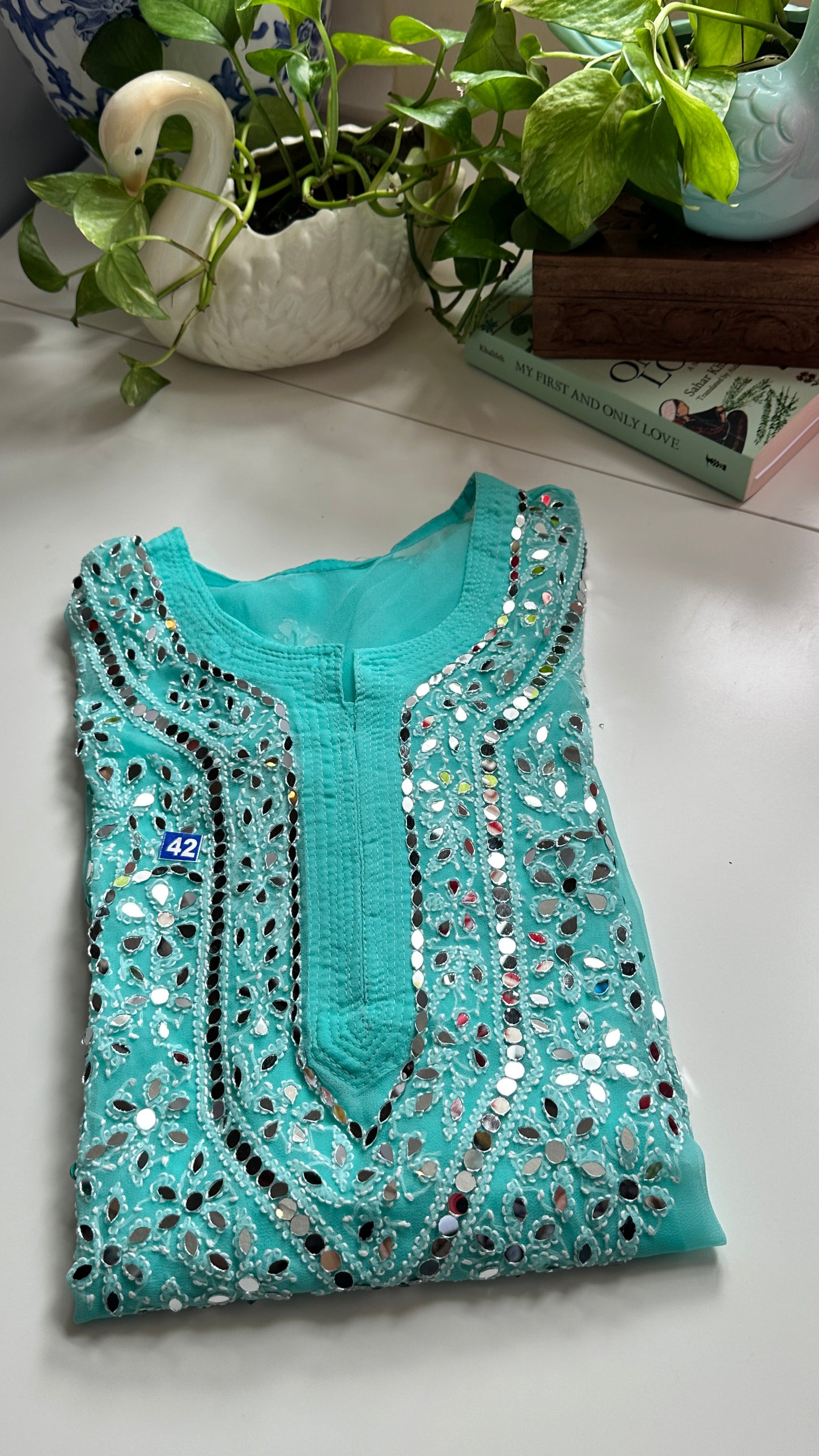 Firozi Blue - Georgette Mirror Kurta