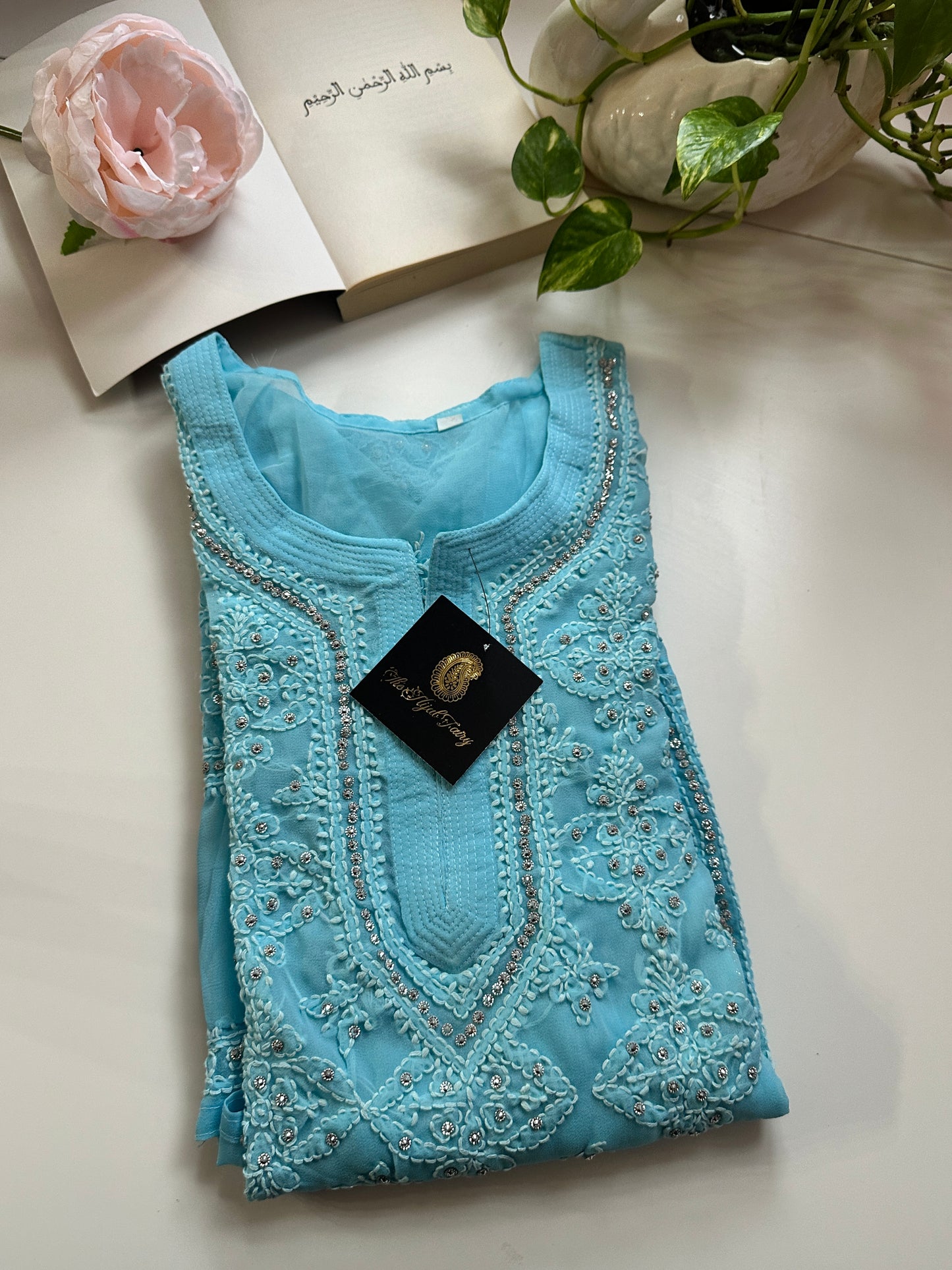 Sky Blue- Georgette Stone Kurta