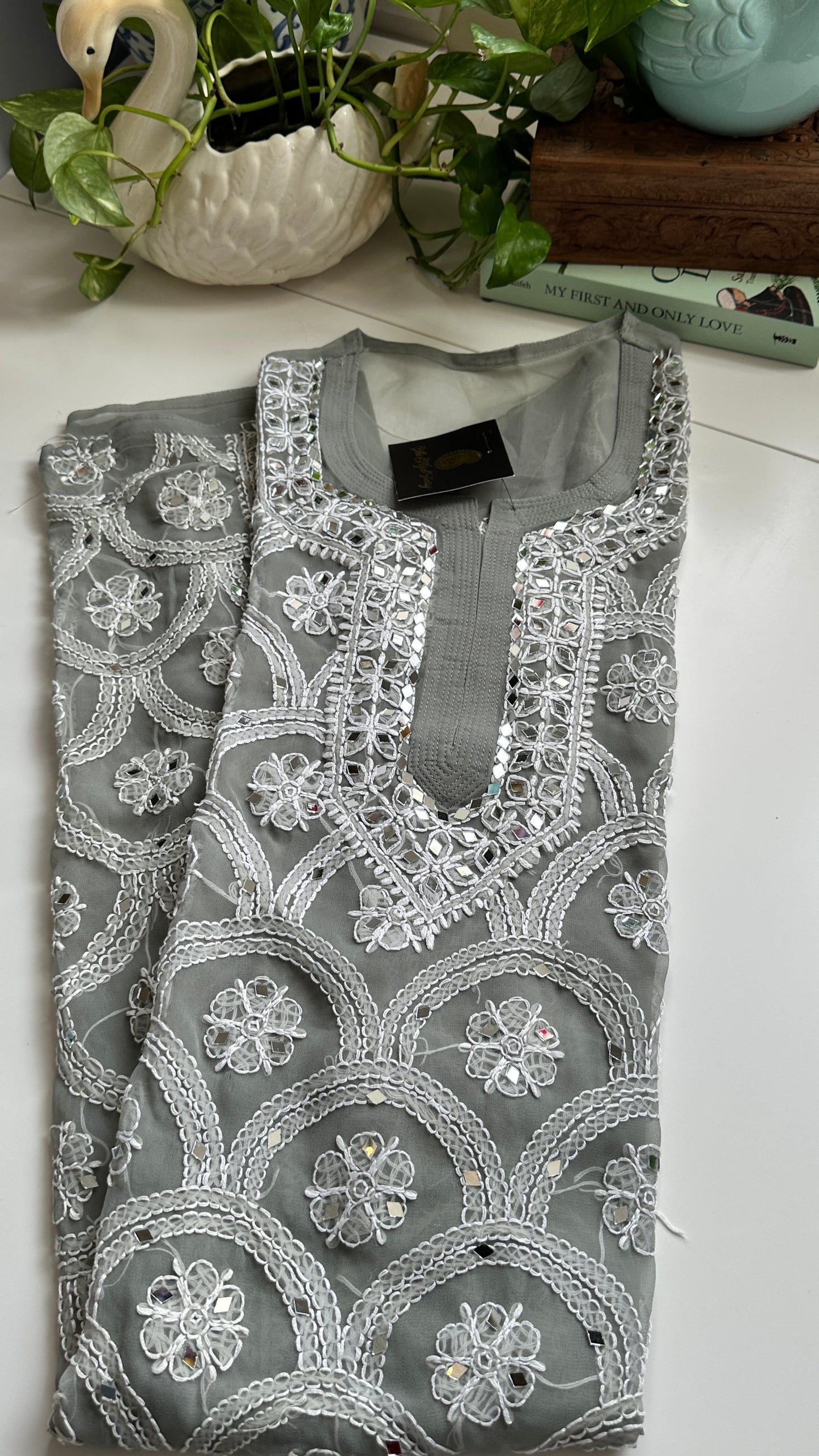 Grey - Georgette Mirror Kurta