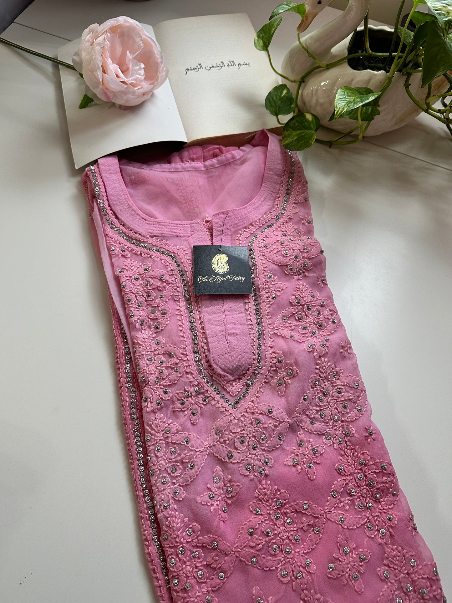 Rose Pink - Georgette Stone Kurta