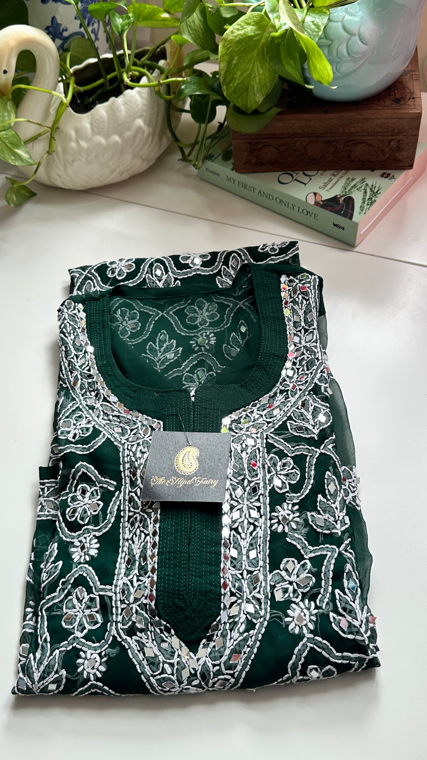 Dark Green - Georgette Mirror Kurta