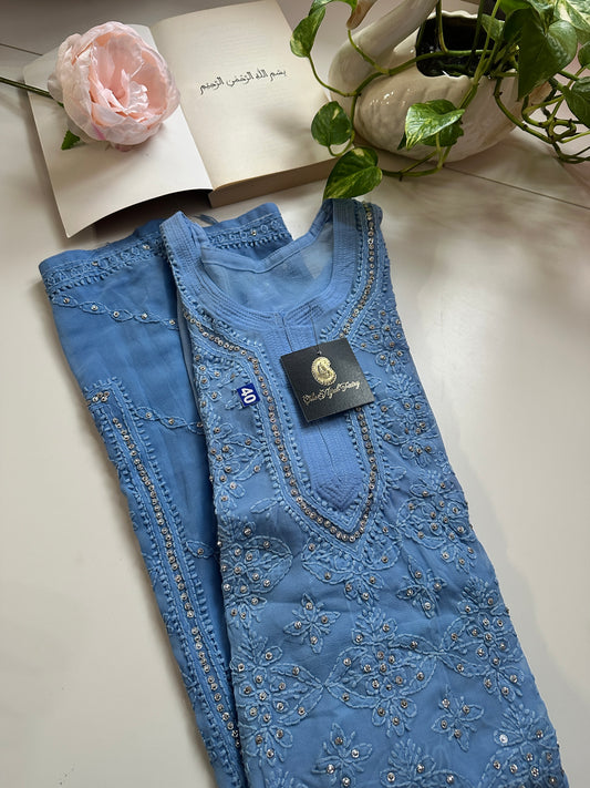 Cornflower Blue- Georgette Stone Kurta