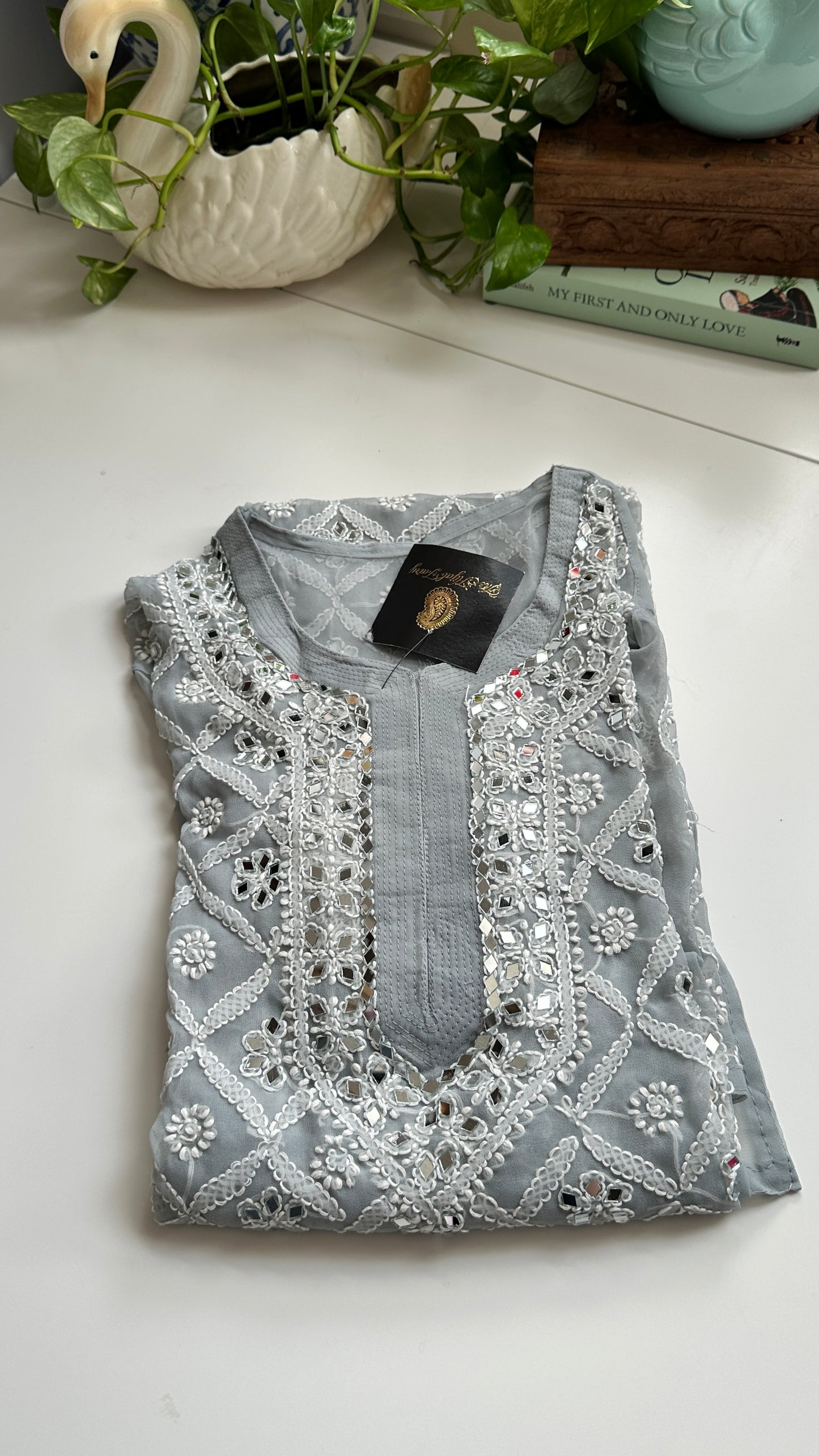Grey - Georgette Mirror Kurta