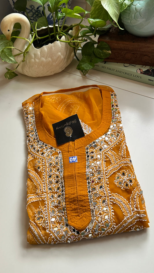 Mustard - Georgette Mirror Kurta