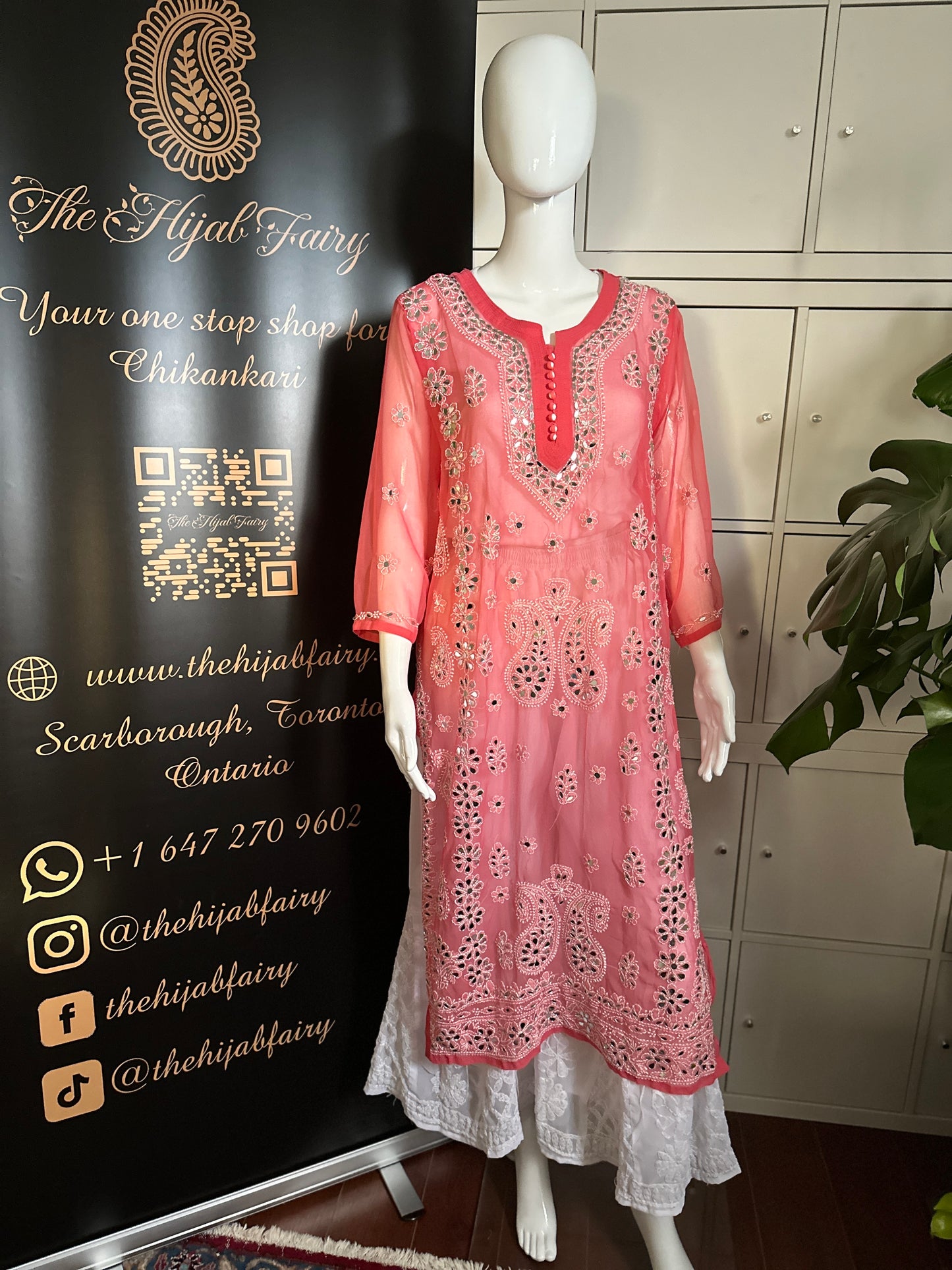 Strawberry Pink - Georgette Mirror Kurta