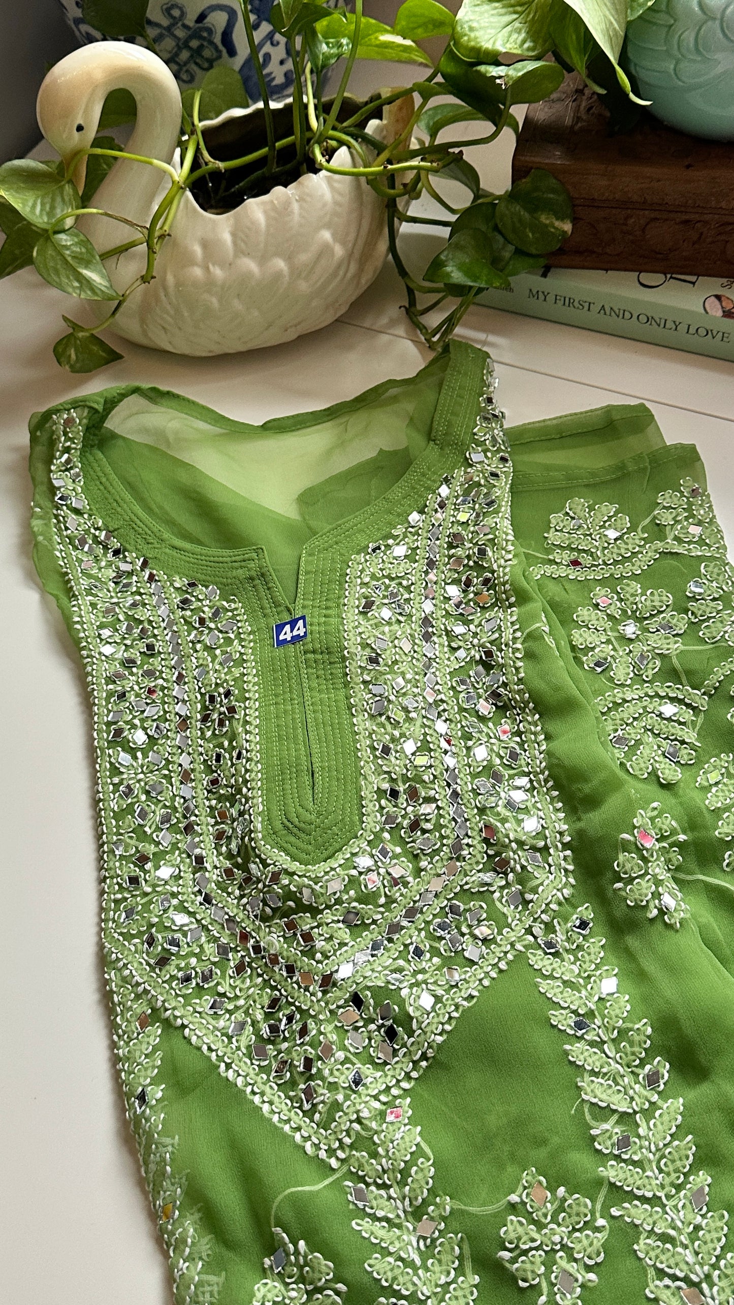 Basil Green - Georgette Mirror Kurta