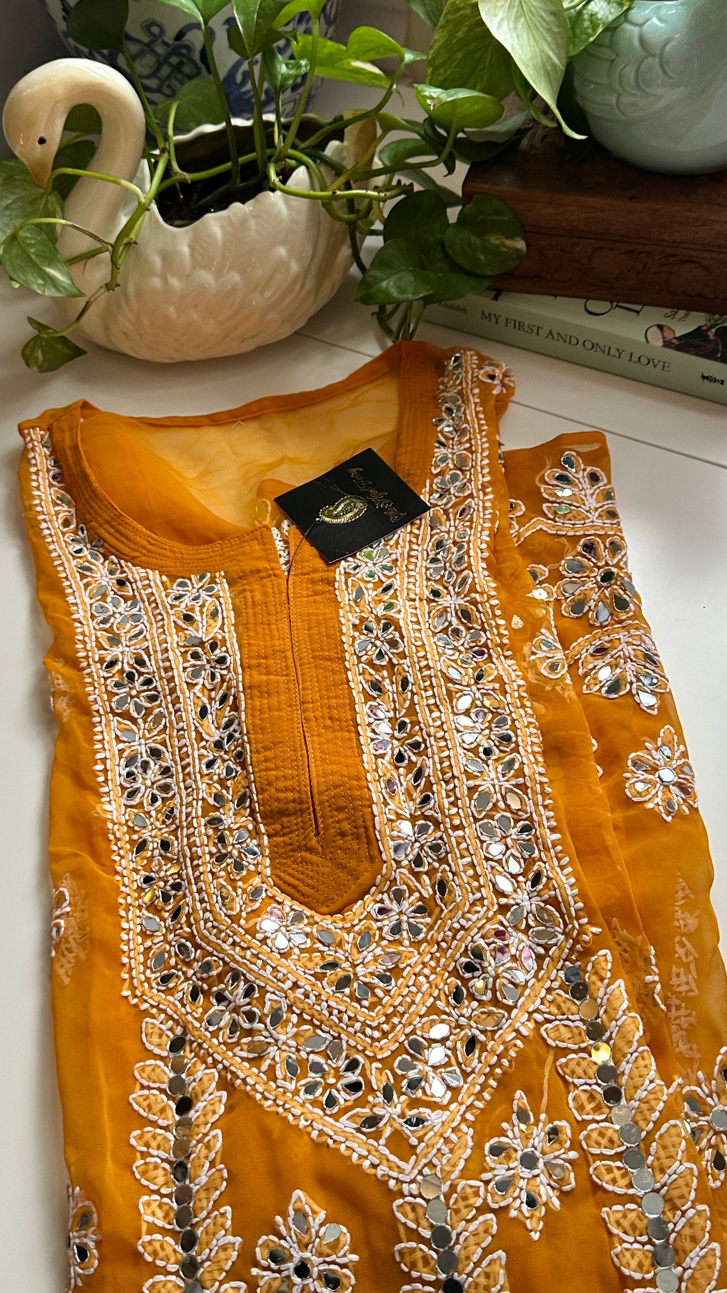 Mustard - Georgette Mirror Kurta
