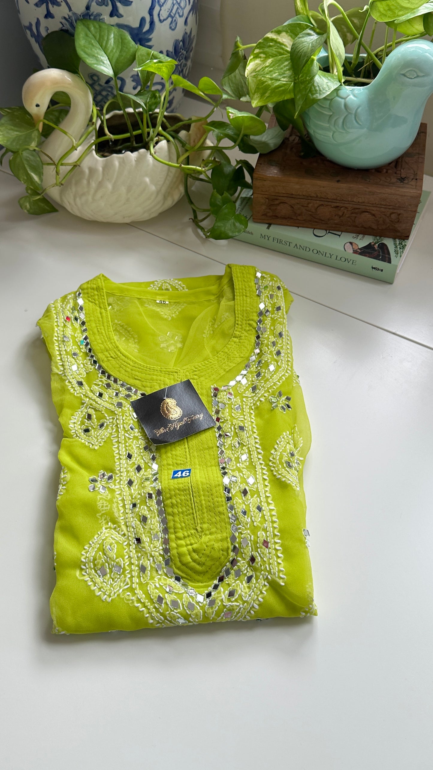 Parrot Green - Georgette Mirror Kurta
