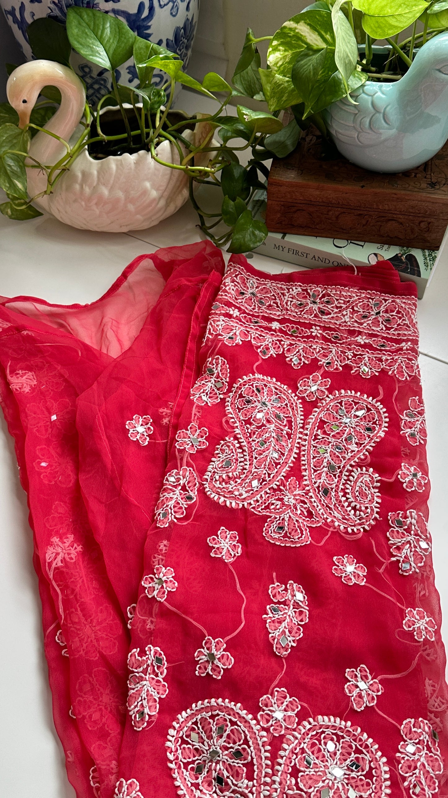 Strawberry Pink - Georgette Mirror Kurta