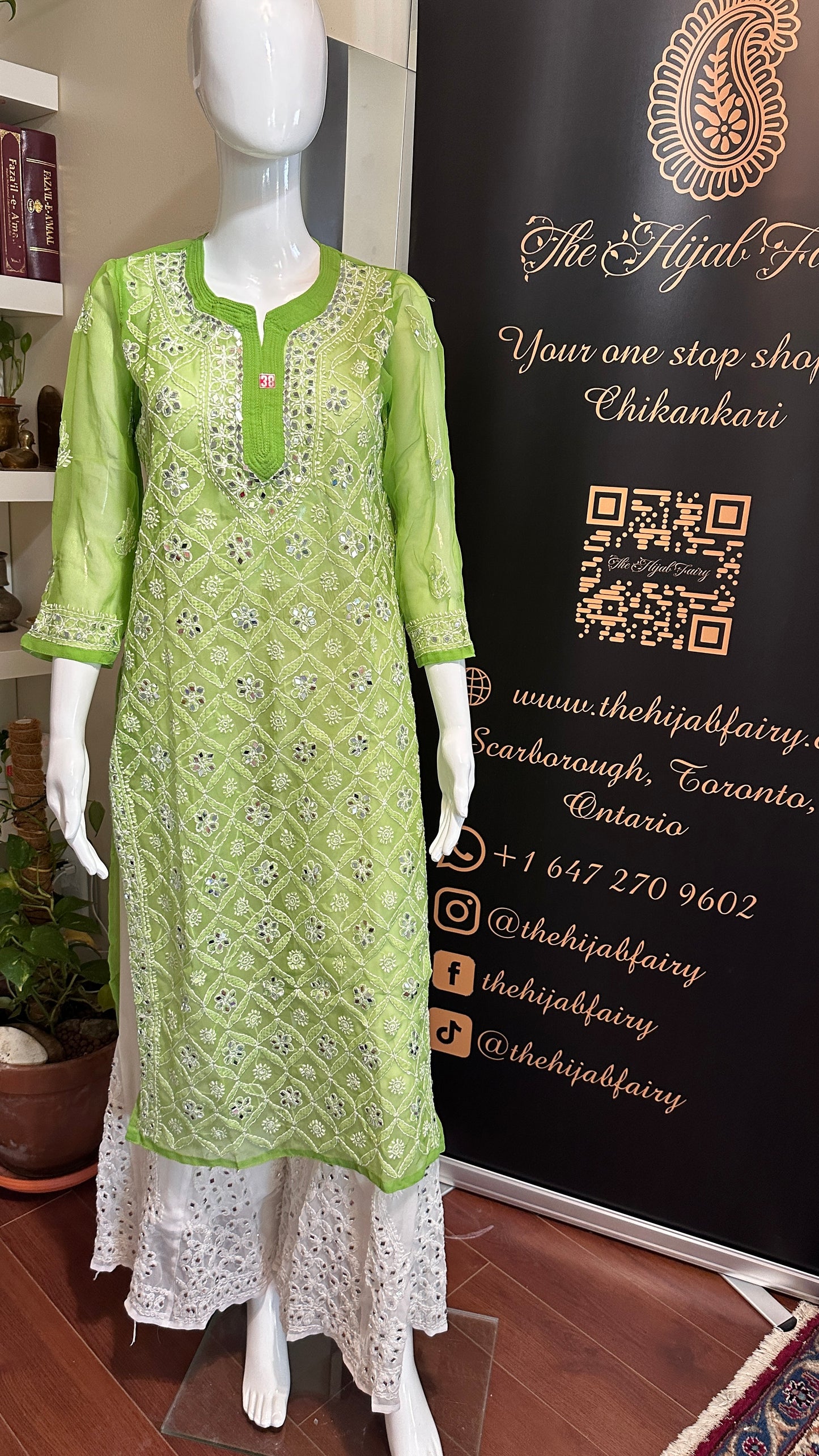 Basil Green - Georgette Mirror Kurta