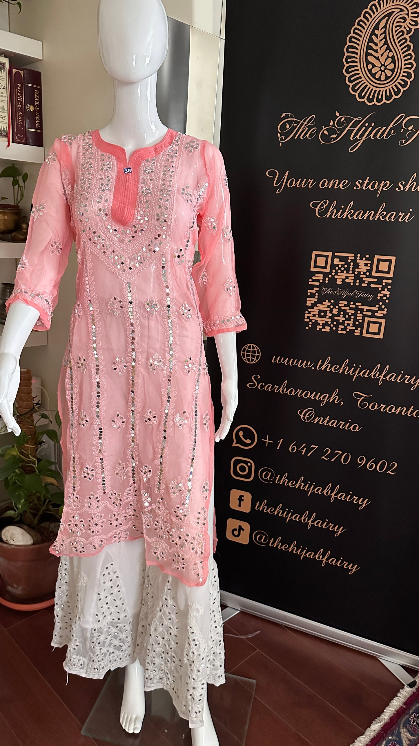 Peach Pink- Georgette Mirror Kurta
