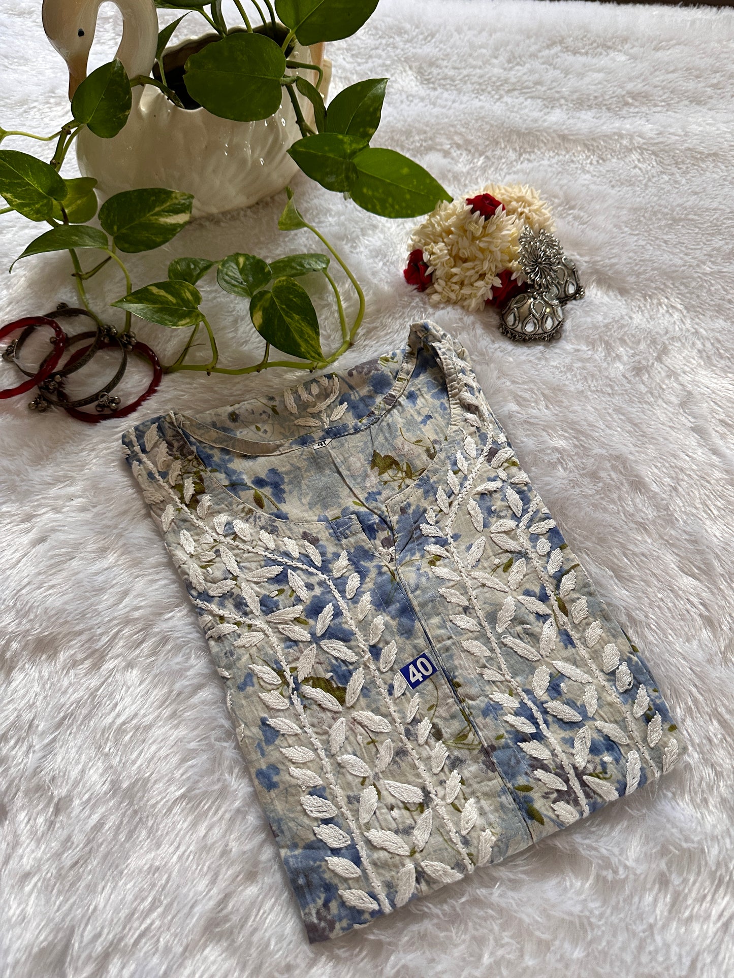 Malmal Printed Kurti- Grey 6