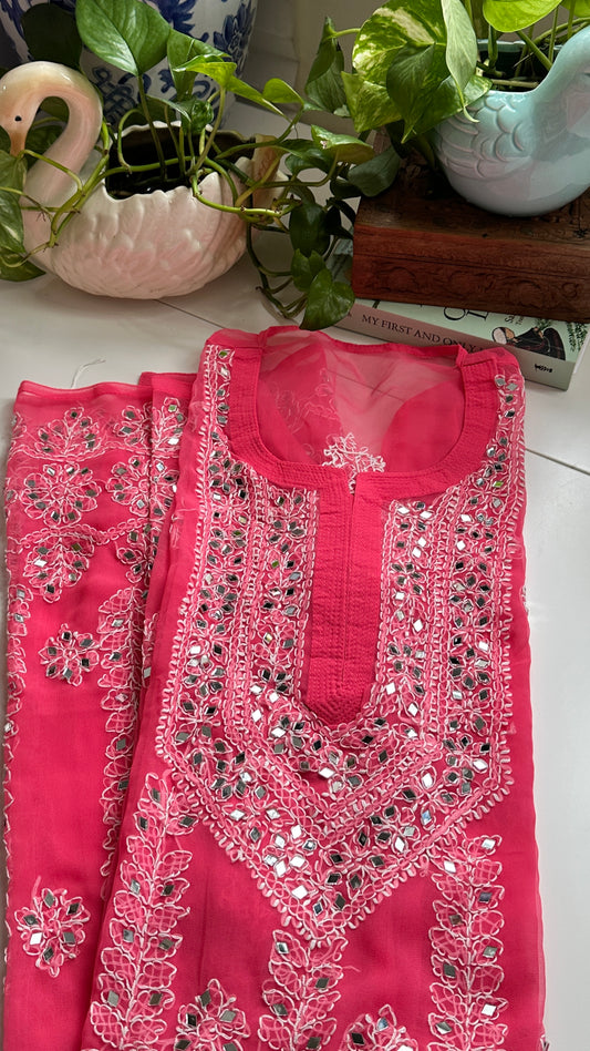Strawberry Pink - Georgette Mirror Kurta