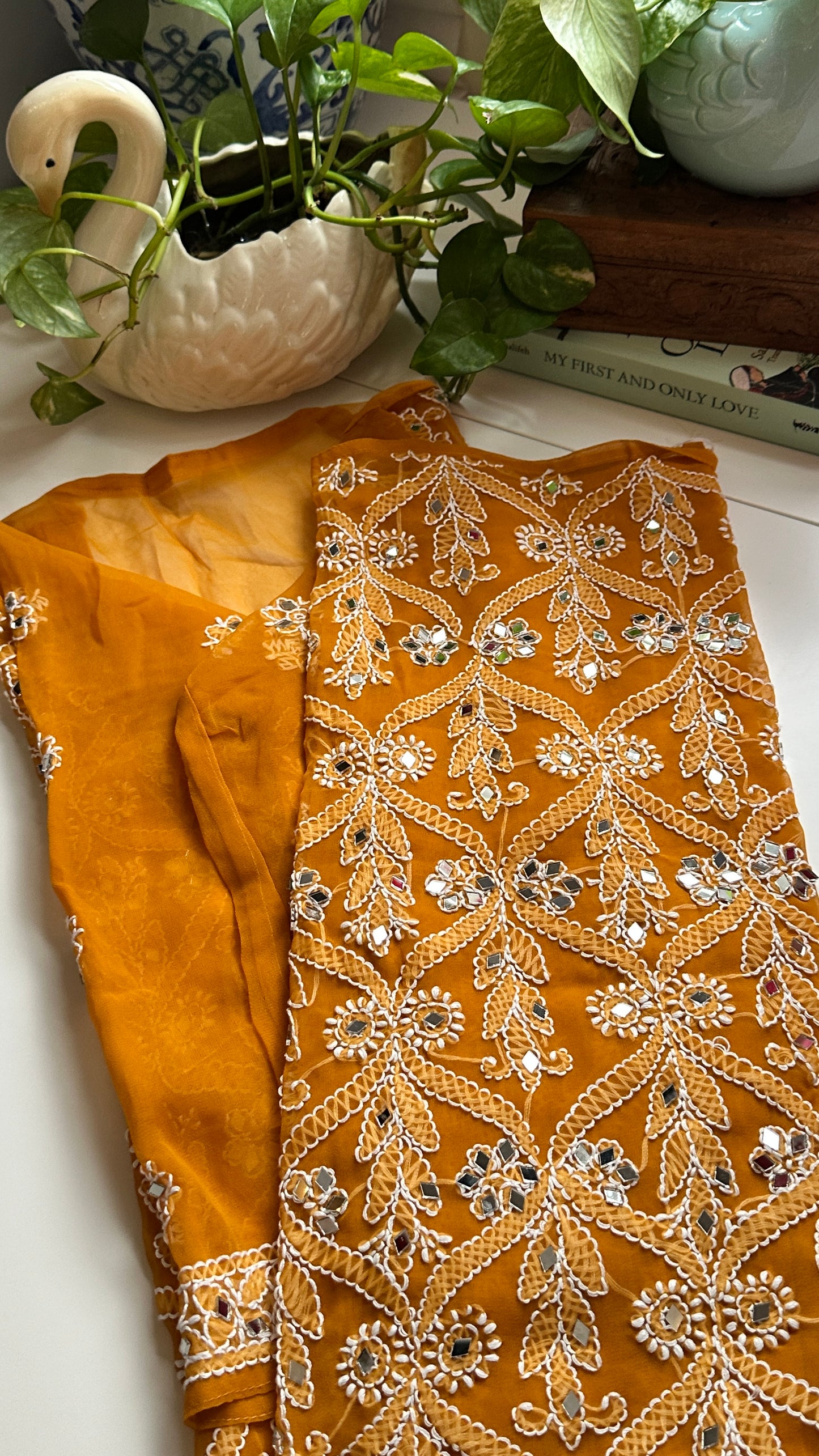 Mustard - Georgette Mirror Kurta