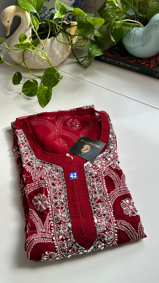 Maroon - Georgette Mirror Kurta