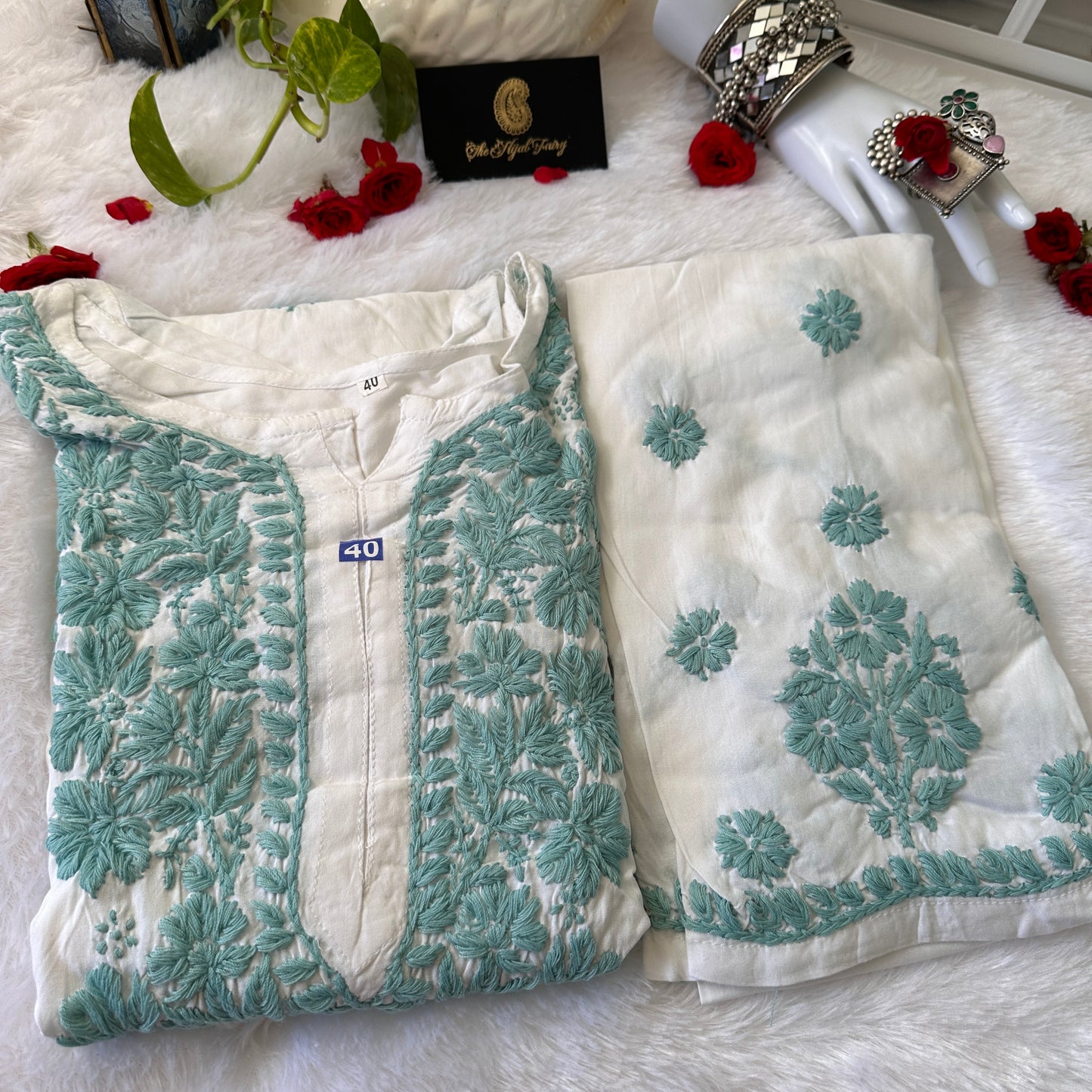Light Ferozi Chikankari Modal 2-Piece Set – The Hijab Fairy (4 of 6)