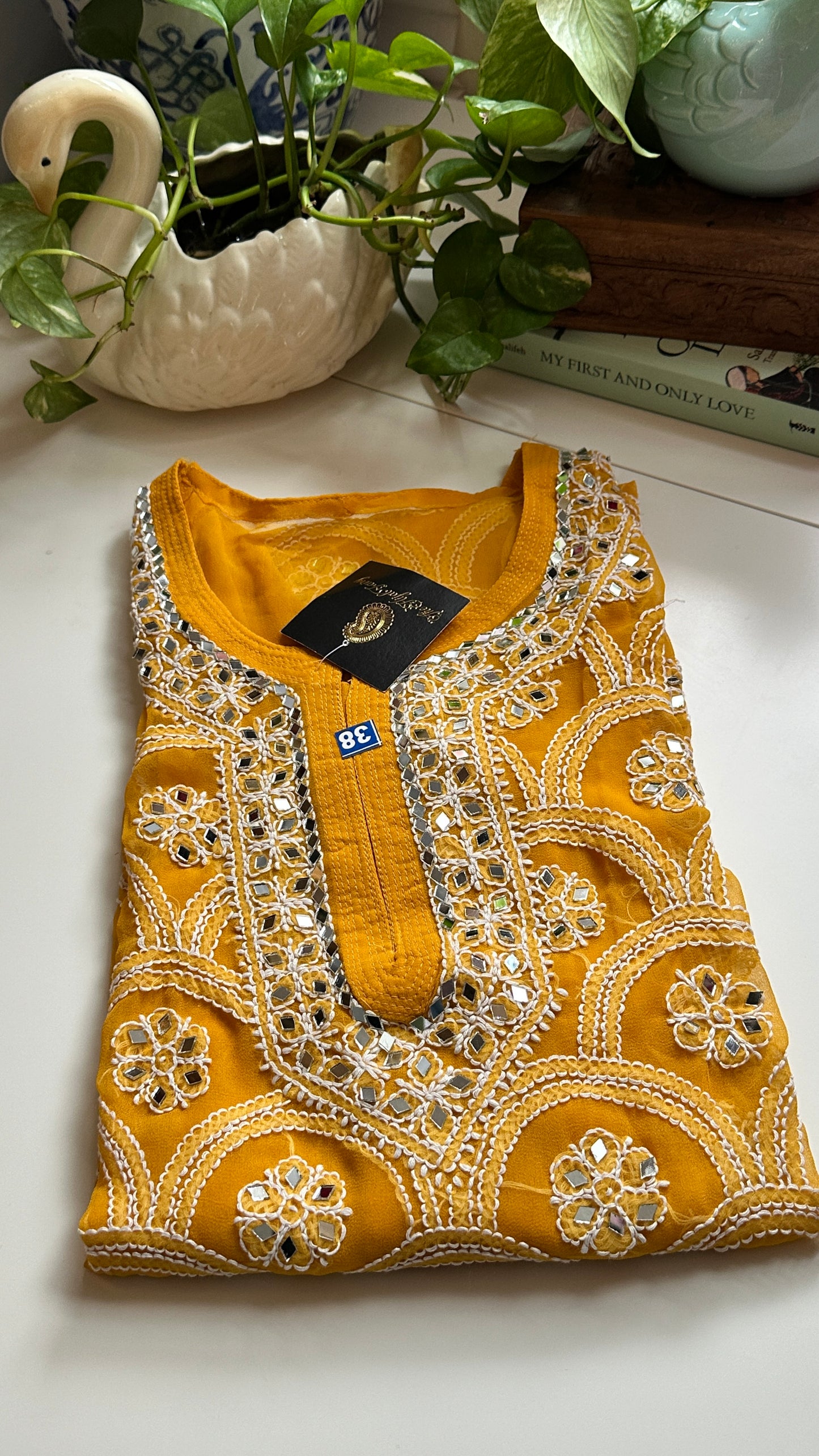 Mustard - Georgette Mirror Kurta