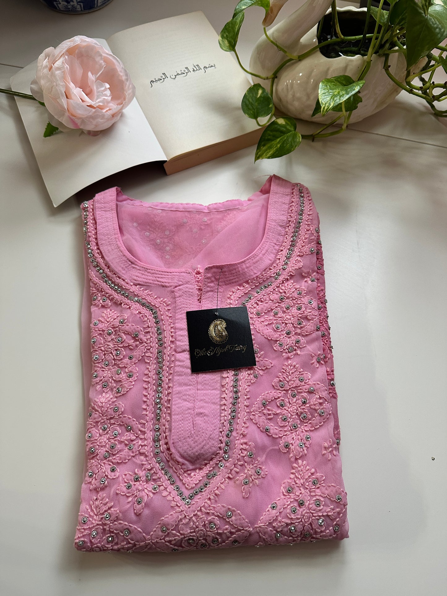 Rose Pink - Georgette Stone Kurta