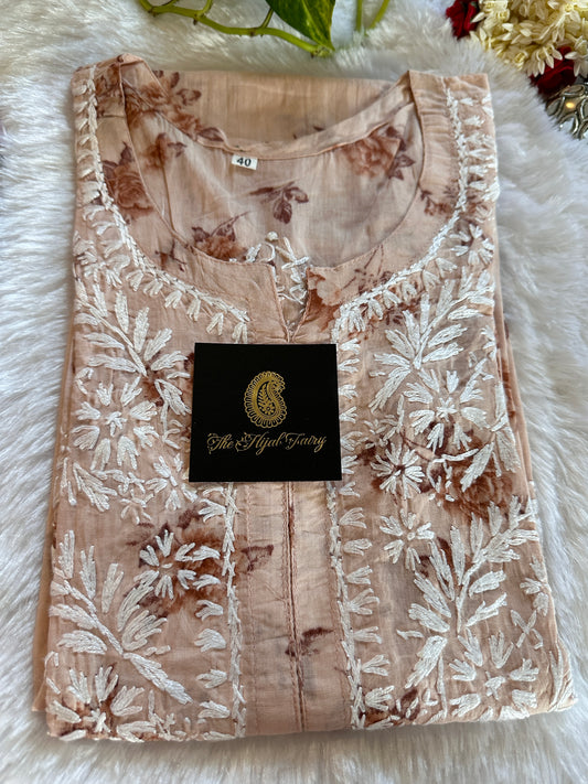 Malmal Printed Kurti- Peach 2