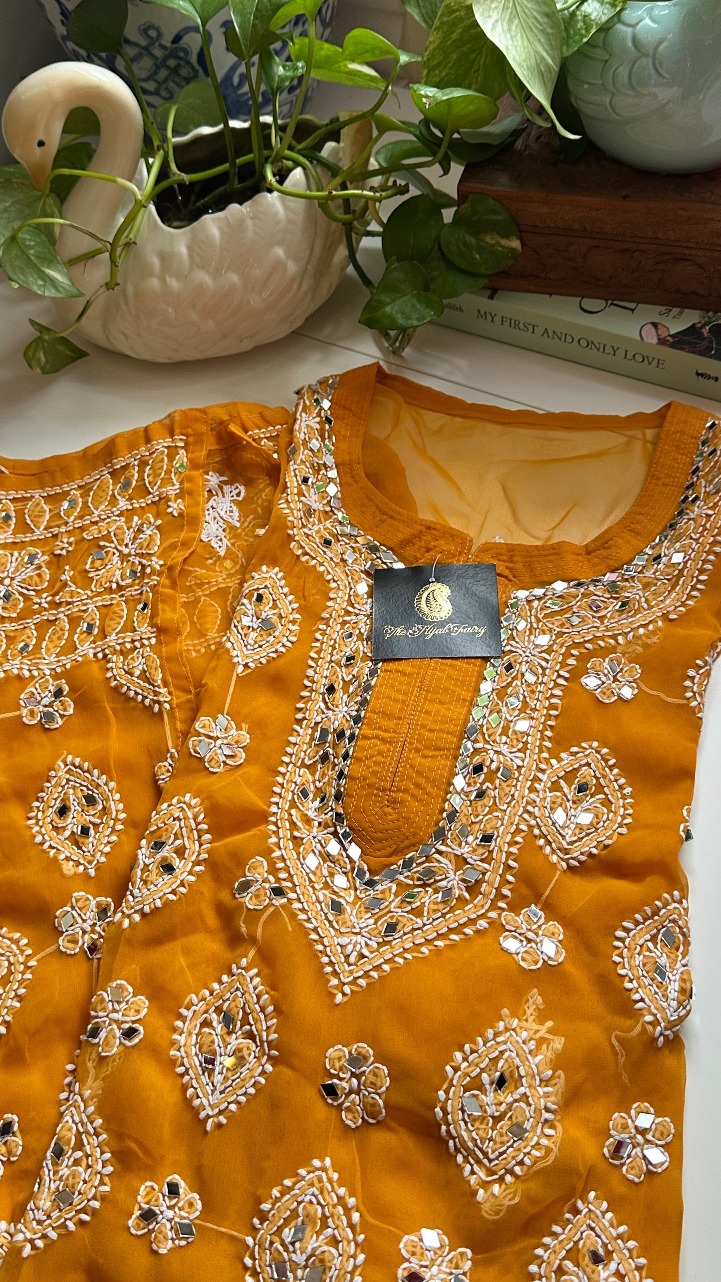 Mustard - Georgette Mirror Kurta