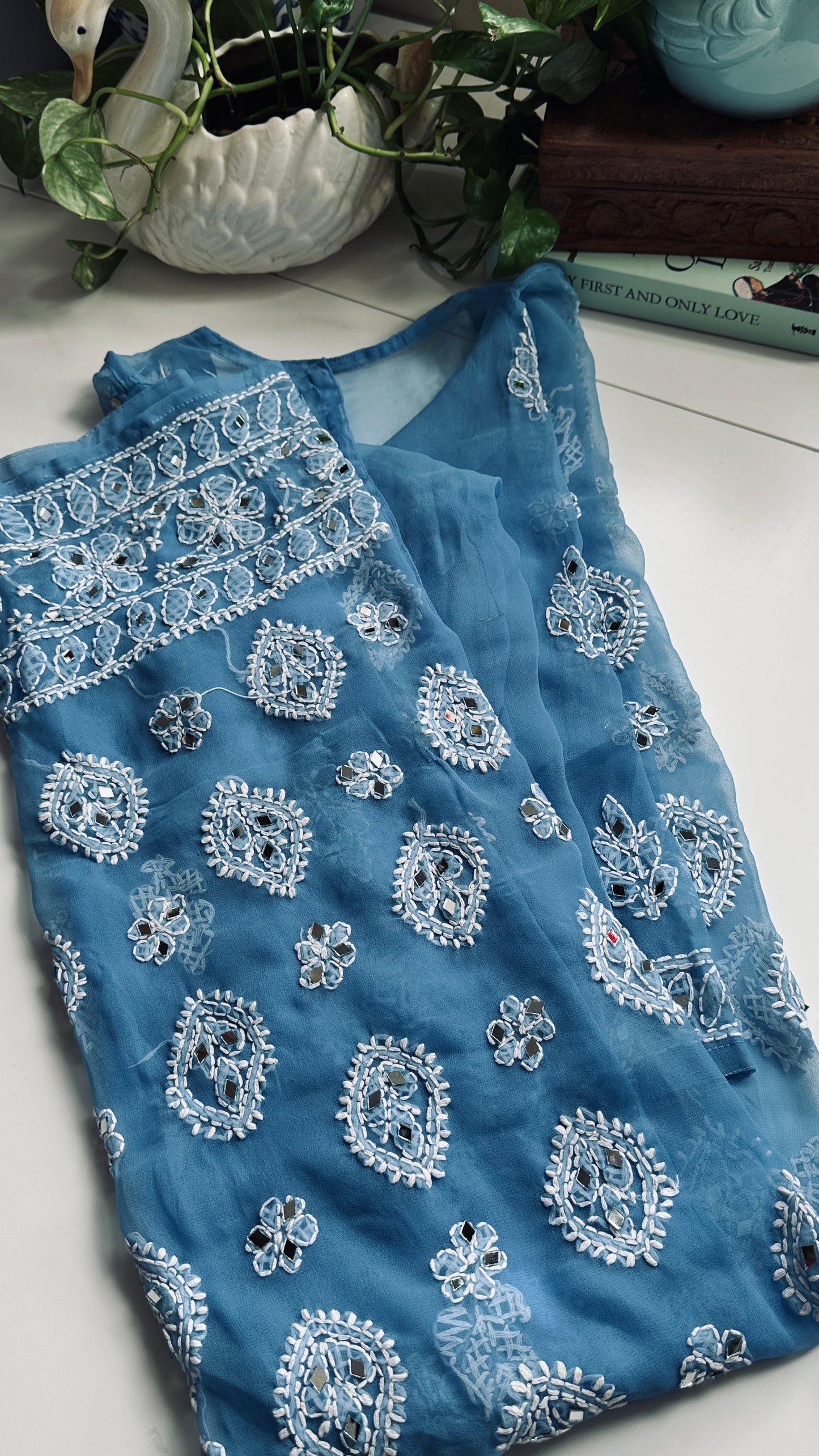 Cornflower Blue - Georgette Mirror Kurta