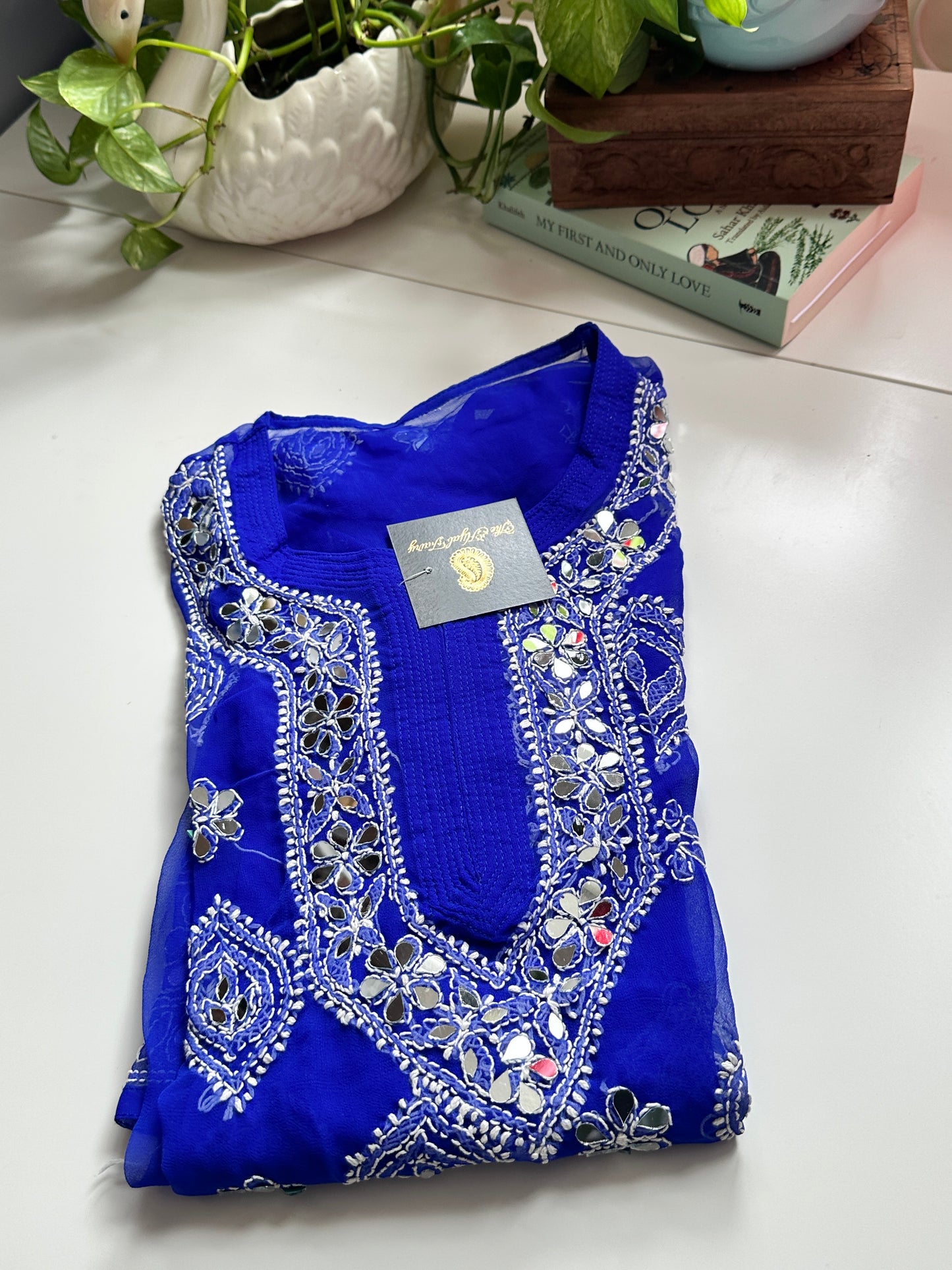 Navy Blue - Georgette Mirror Kurta