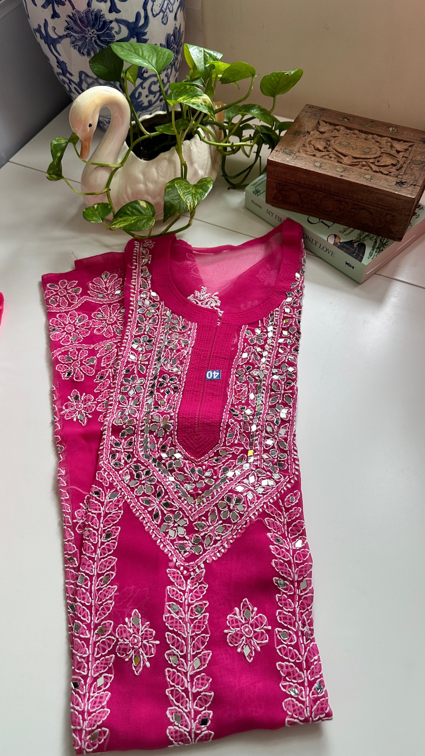 Dark Pink - Georgette Mirror Kurta