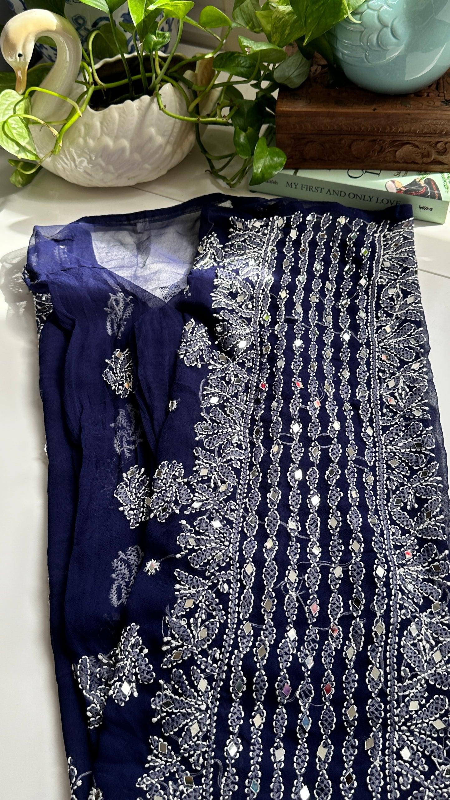 Dark Blue - Georgette Mirror Kurta