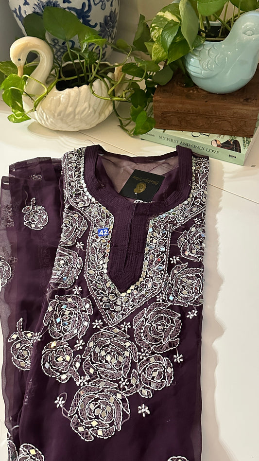 Wine - Georgette Mirror Kurta