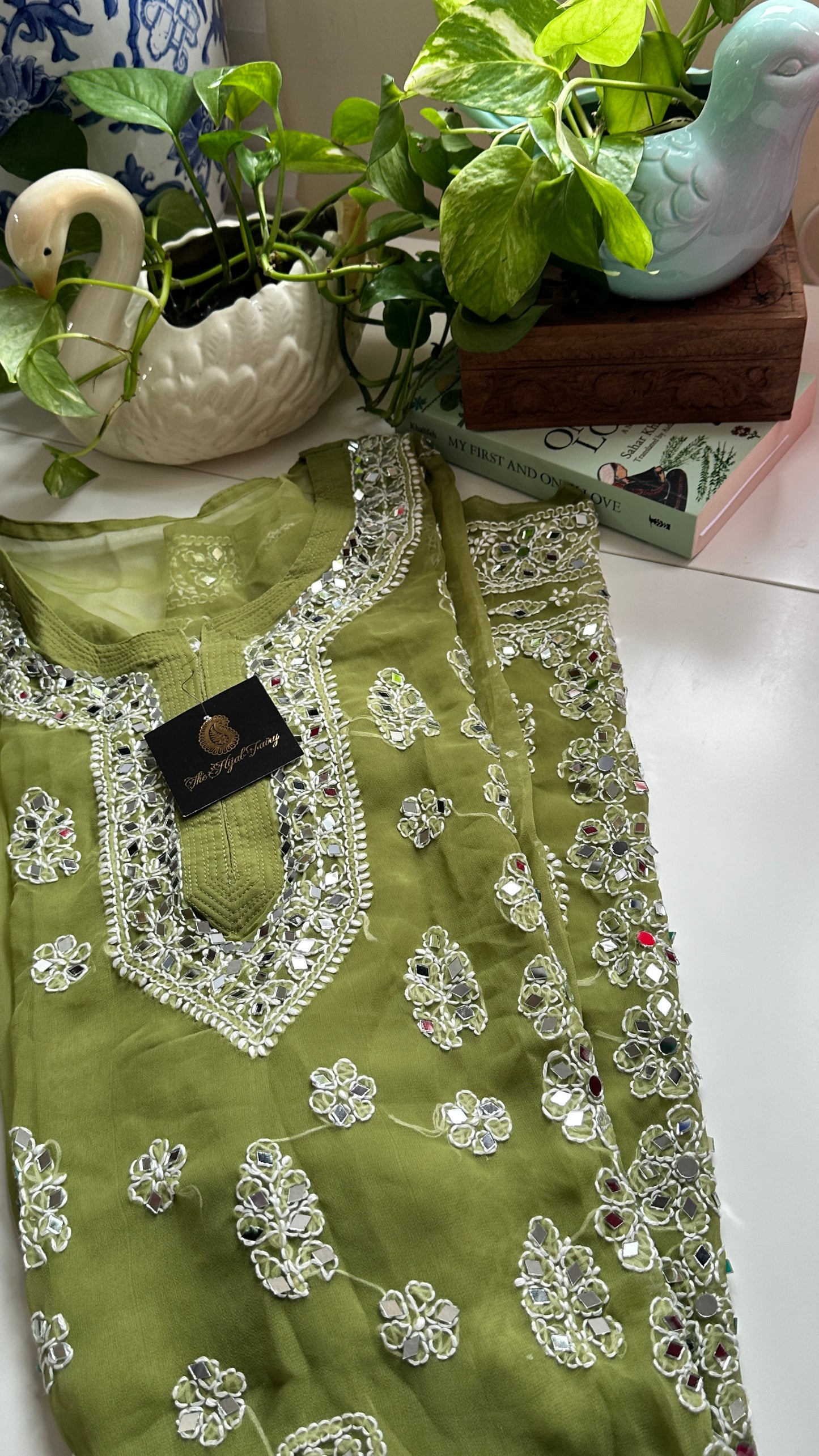 Olive Green - Georgette Mirror Kurta