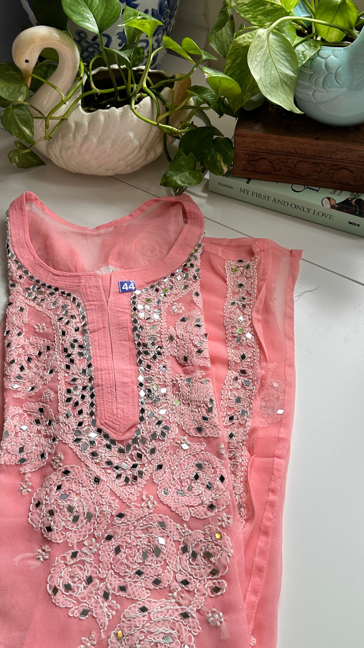 Peach Pink- Georgette Mirror Kurta