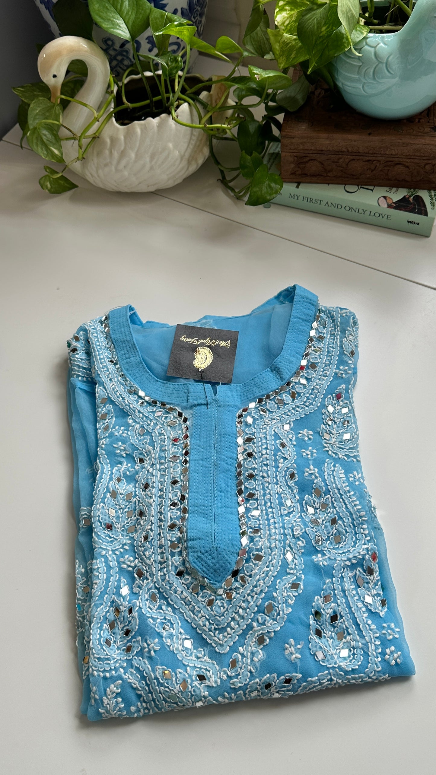 Light Blue - Georgette Mirror Kurta