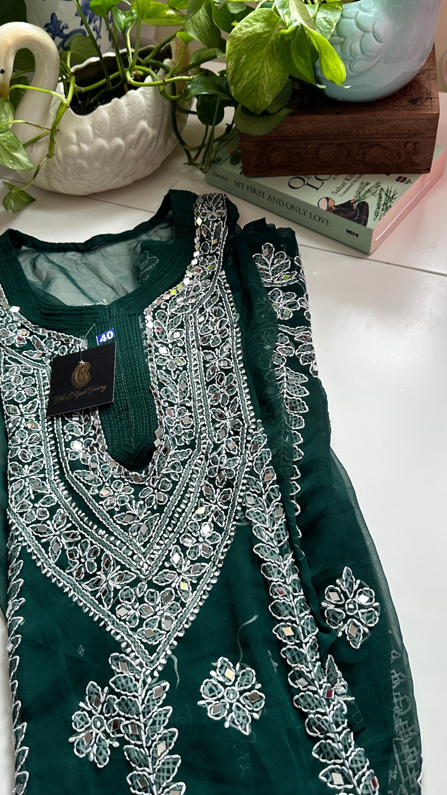 Dark Green - Georgette Mirror Kurta