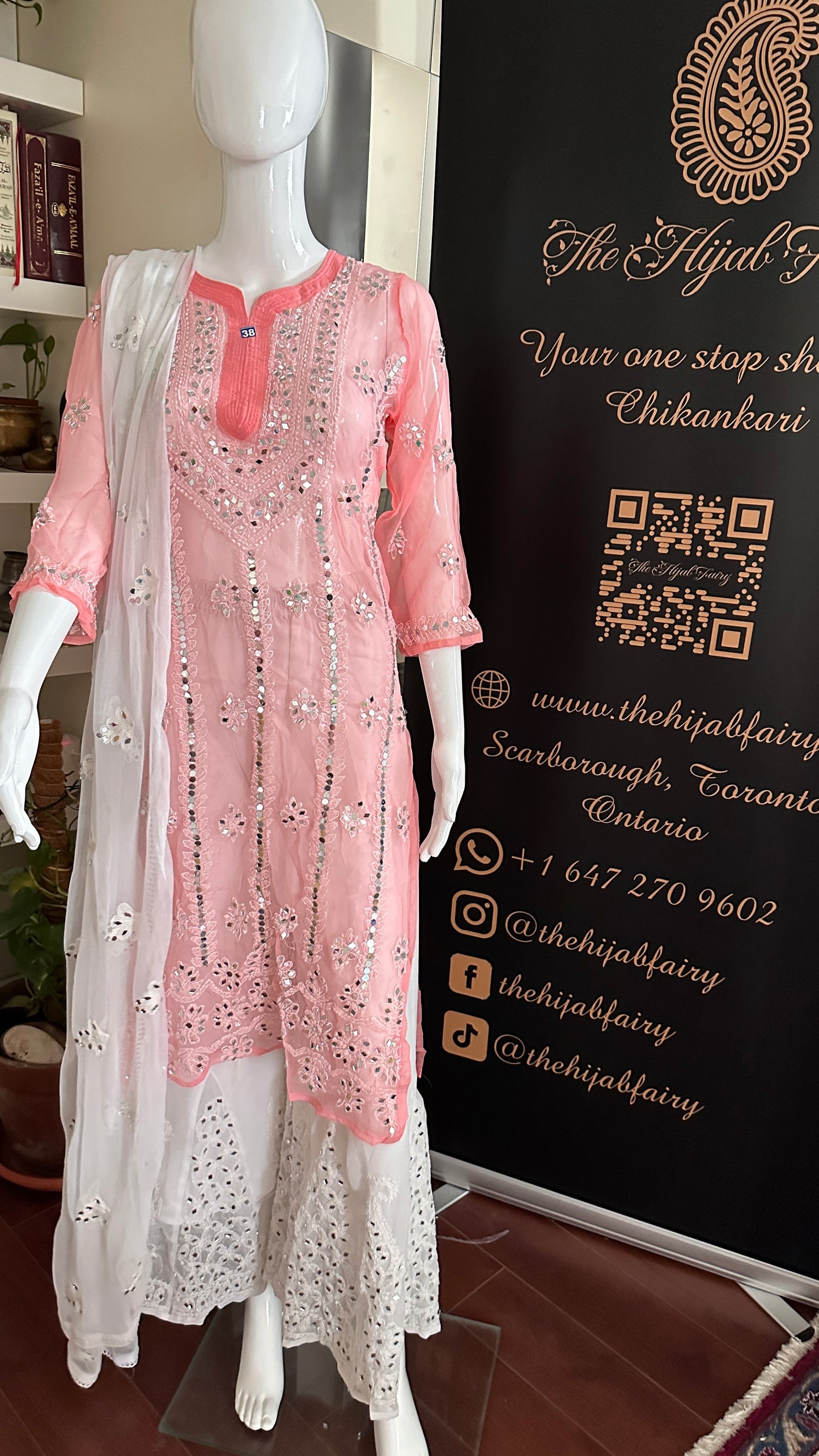Peach Pink- Georgette Mirror Kurta