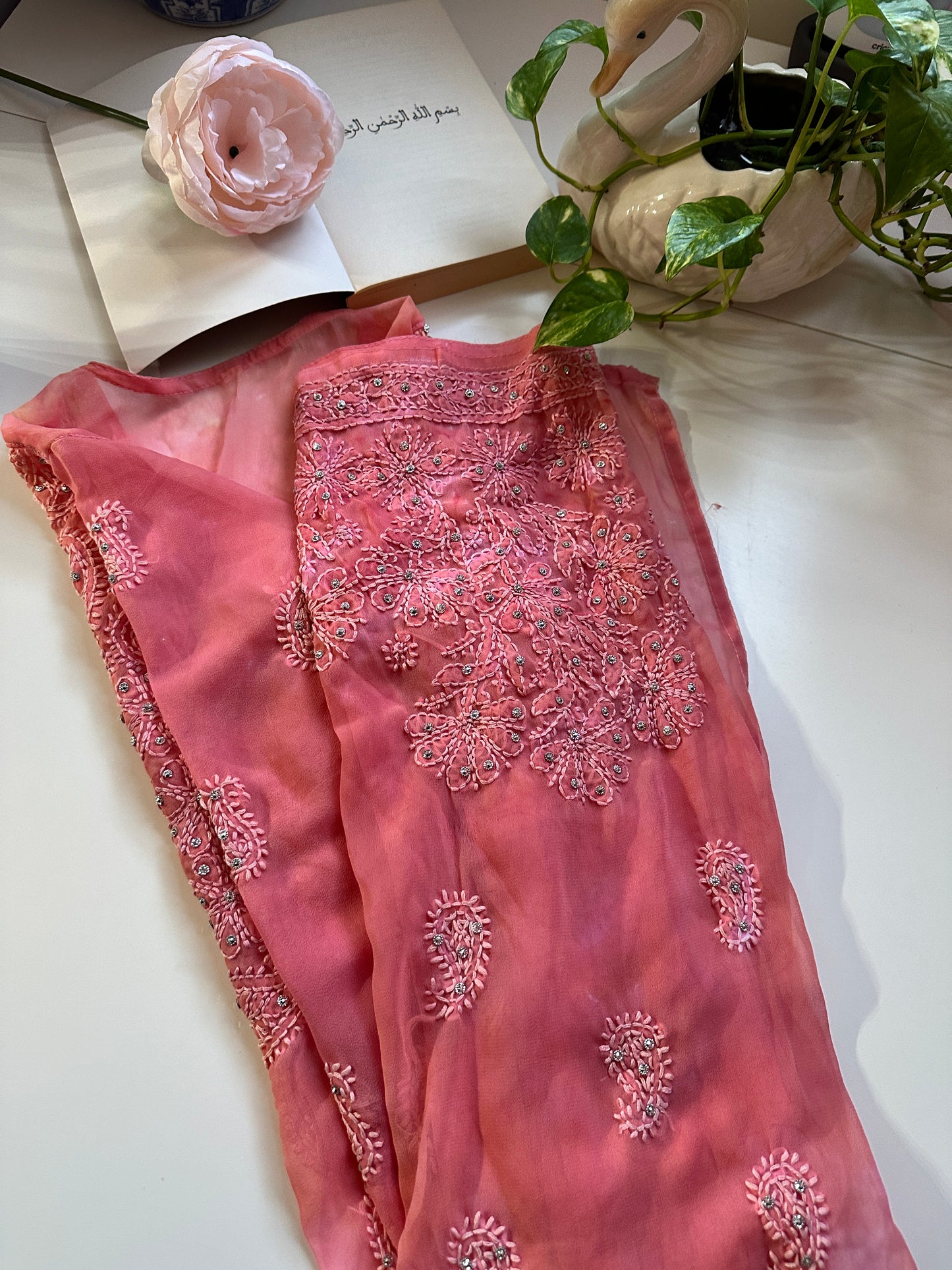 Peach Tiedye - Georgette Stone Kurta