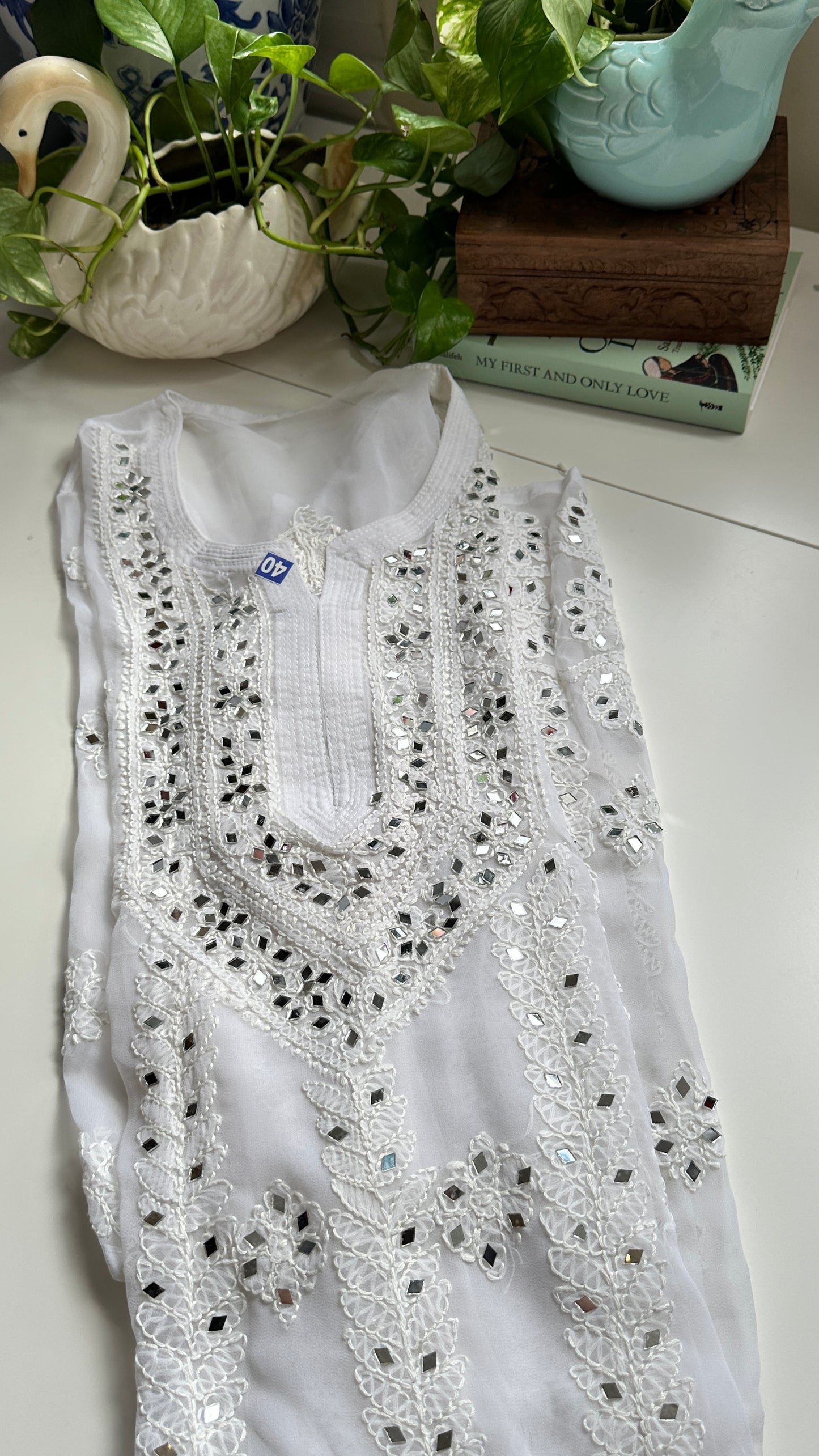 White - Georgette Mirror Kurta