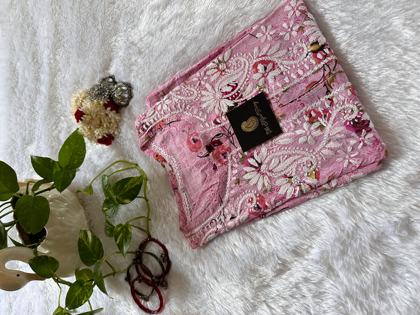 Malmal Printed Kurti- Pink 1
