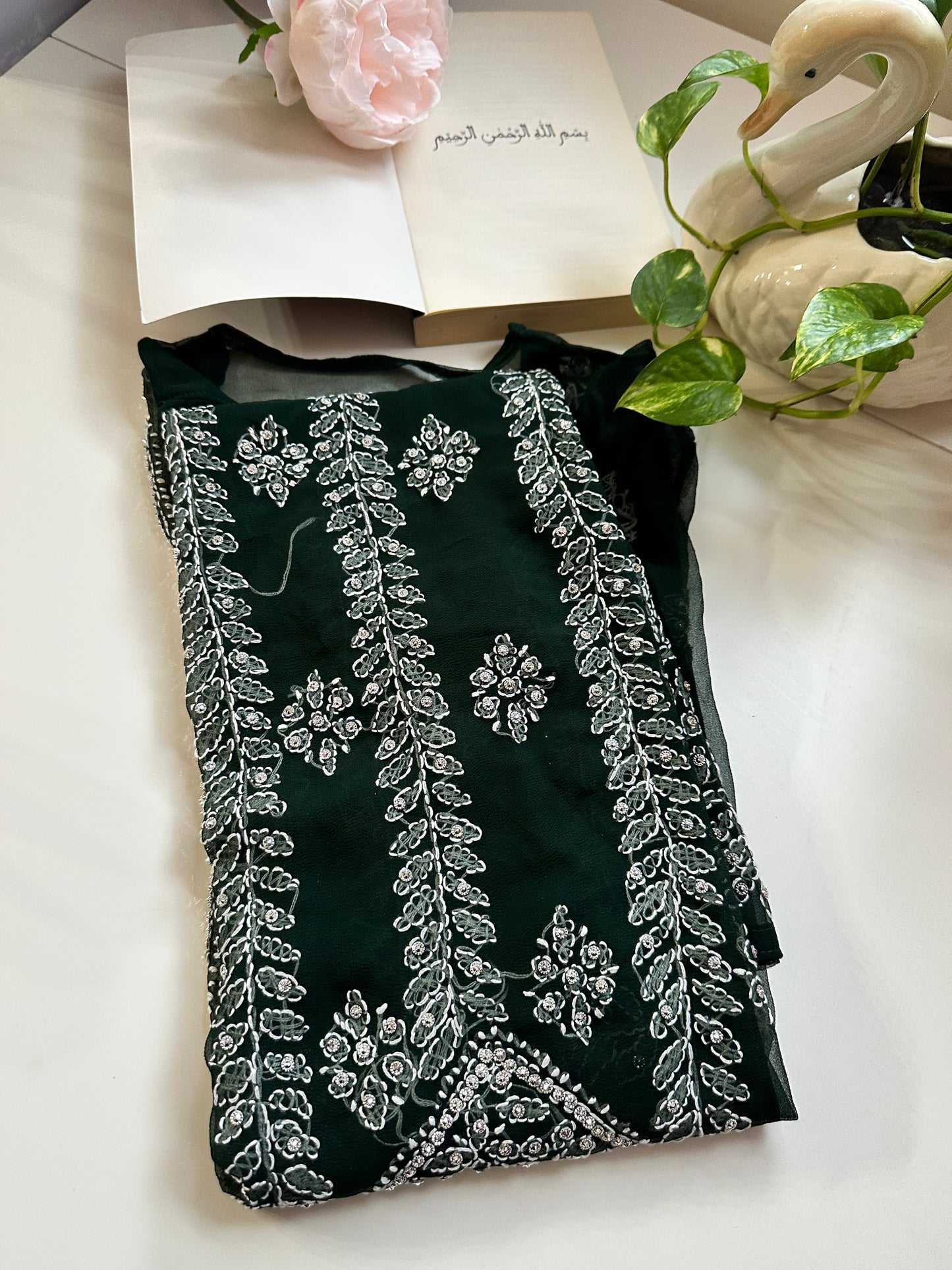 Dark Green - Georgette Stone Kurta