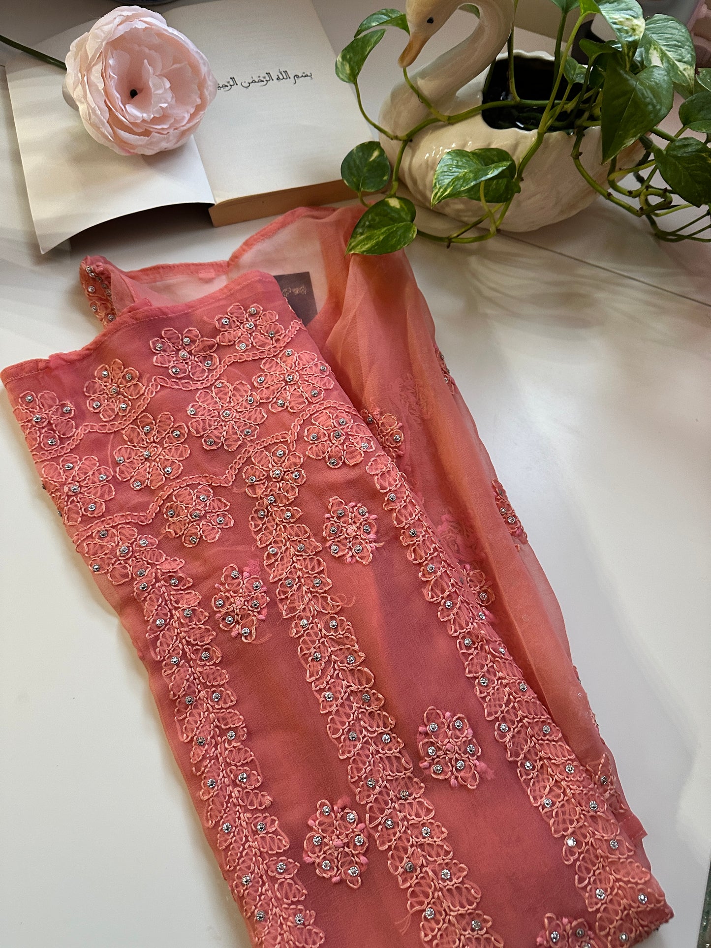 Peach Tiedye - Georgette Stone Kurta