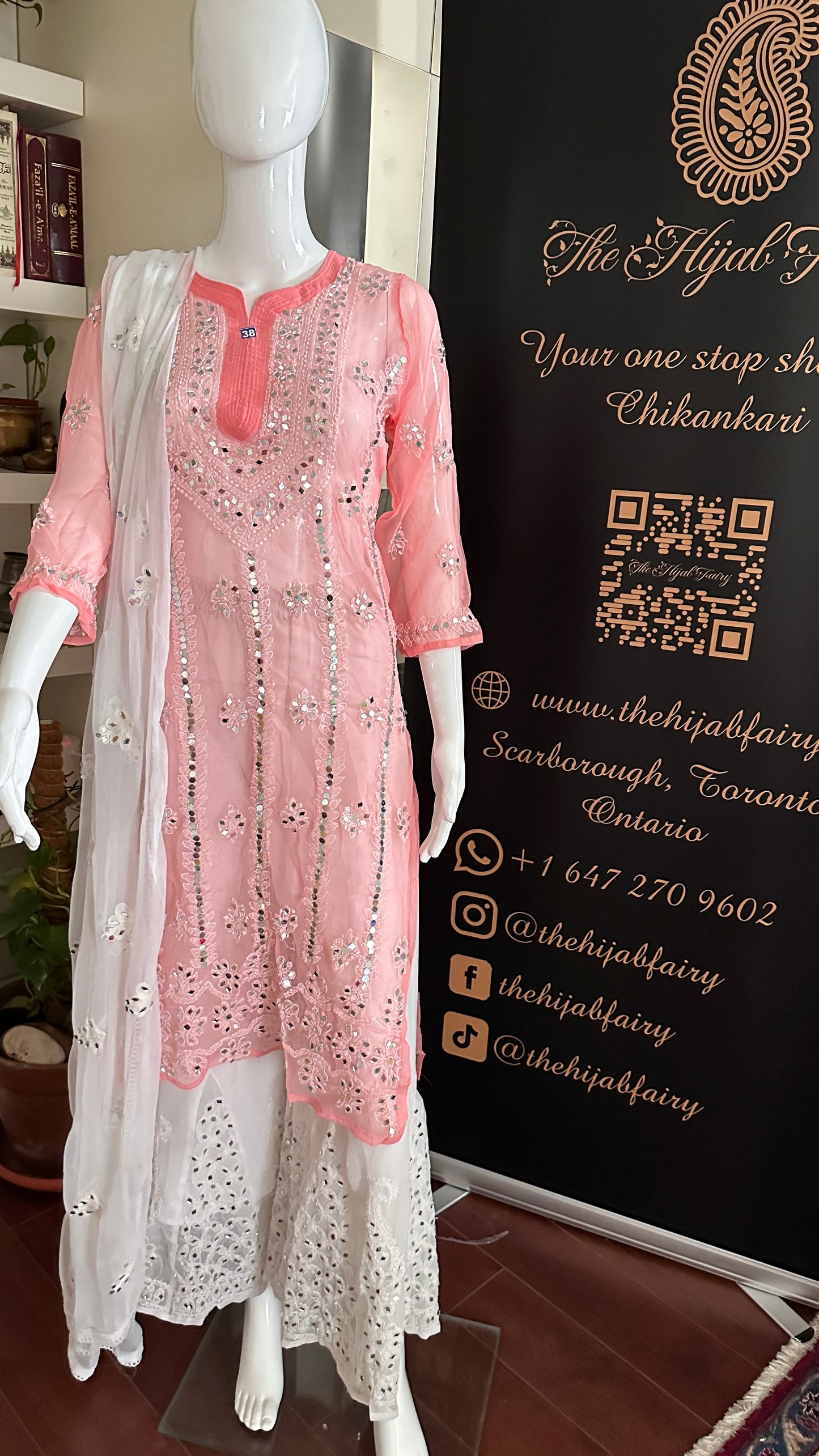 Peach Pink- Georgette Mirror Kurta