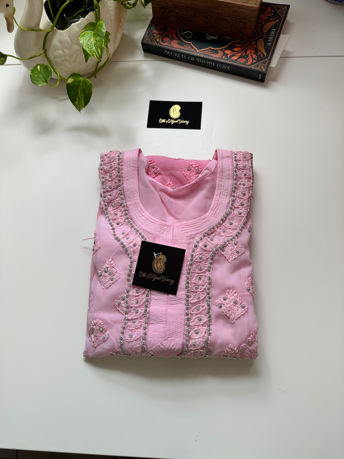 Georgette Stone Kurta- Petal Pink